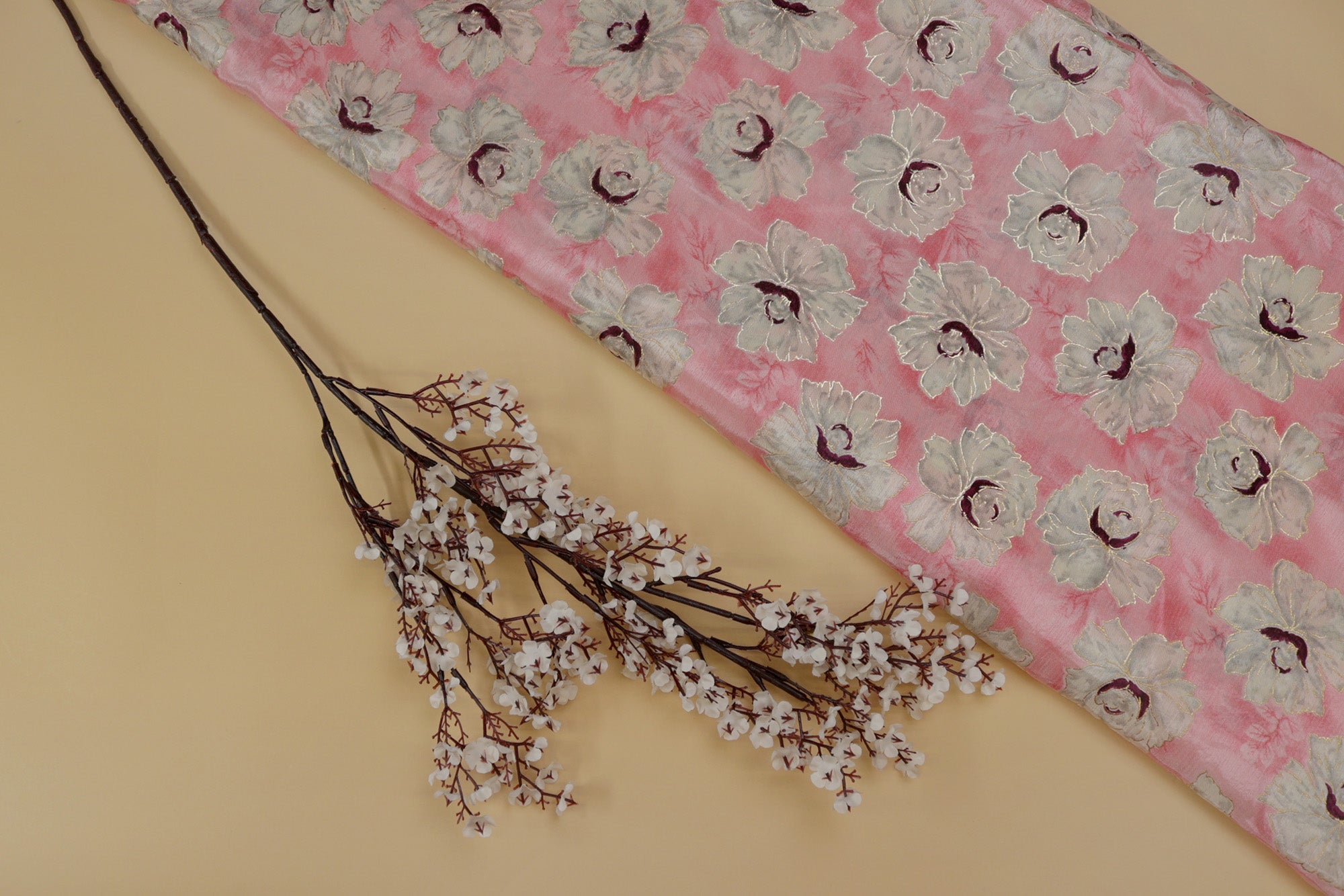 Baby Pink Floral Digital Printed Chinnon Chiffon Fabric