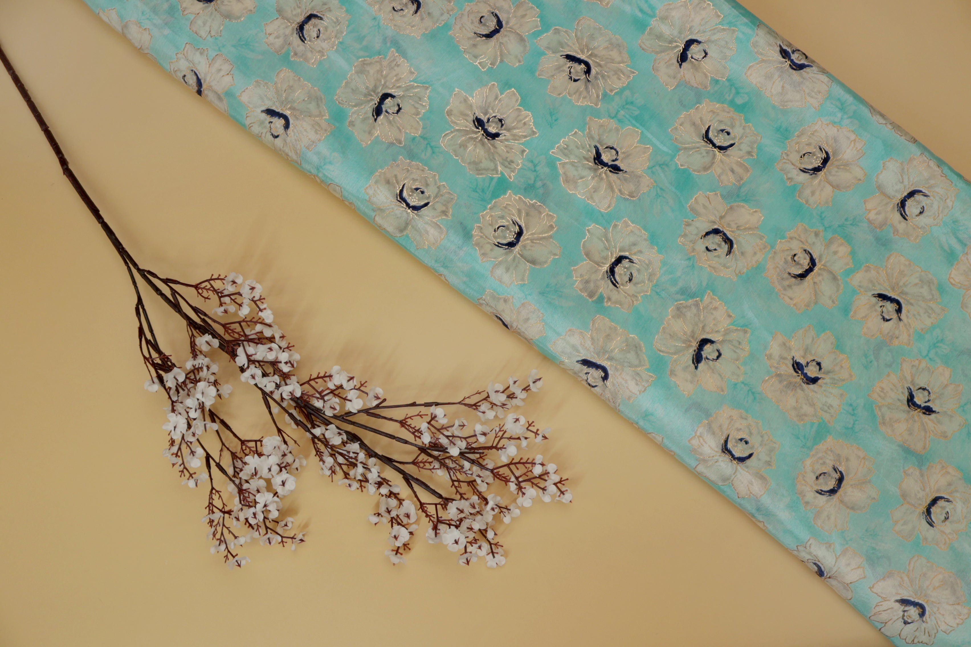 Light Blue Floral Digital Printed Chinnon Chiffon Fabric