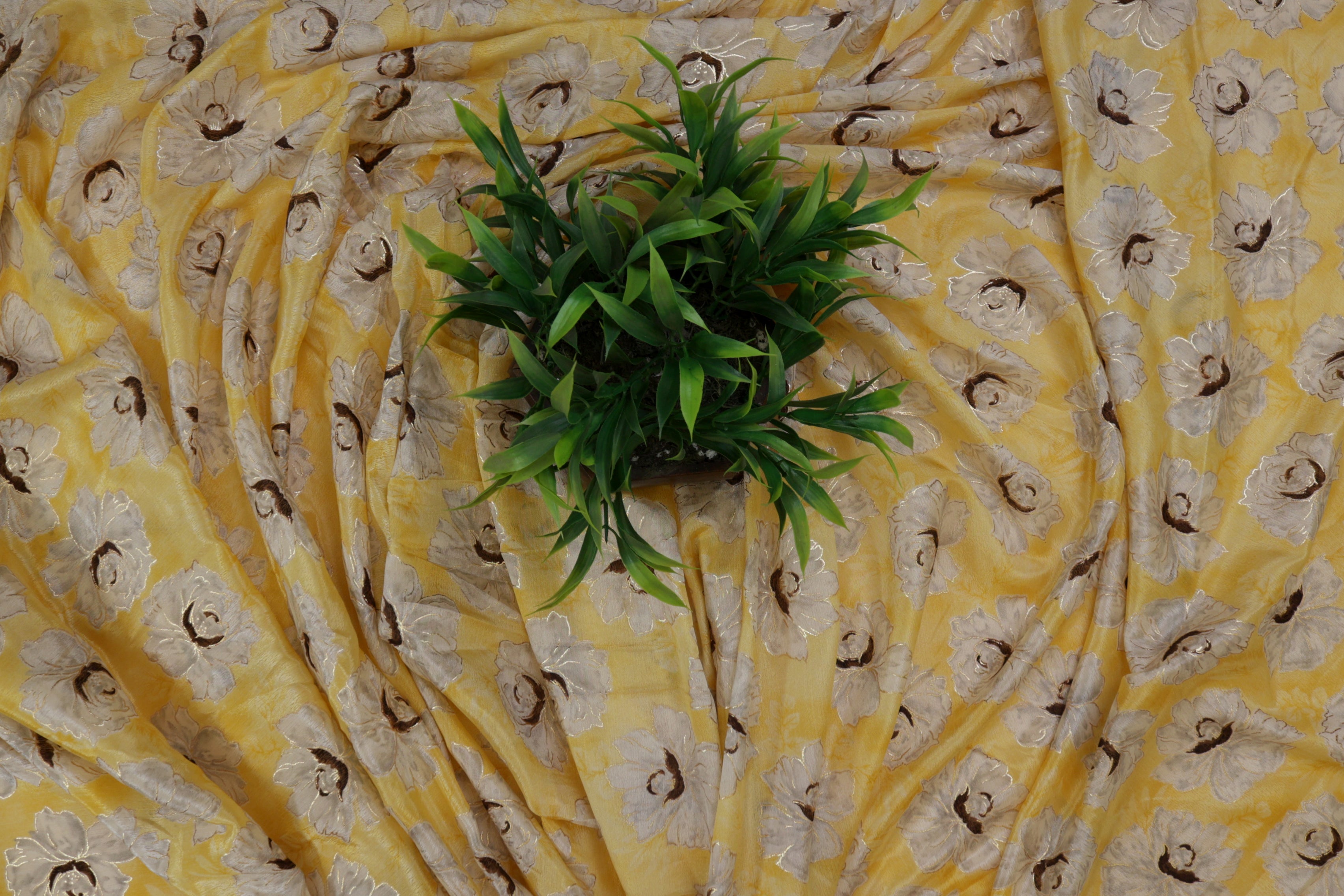 Mustard Yellow Floral Digital Printed Chinnon Chiffon Fabric