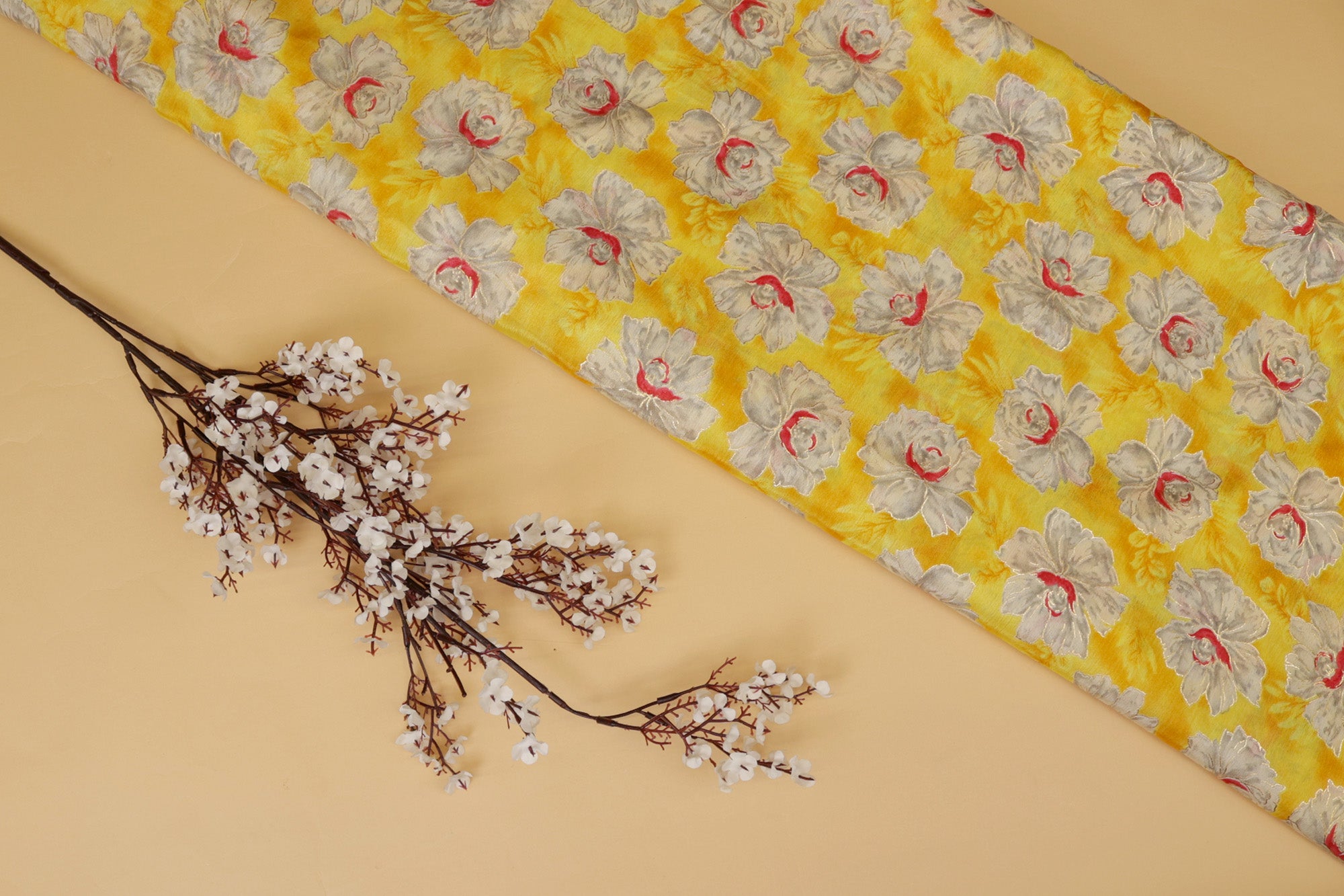 Light Yellow Floral Digital Printed Chinnon Chiffon Fabric