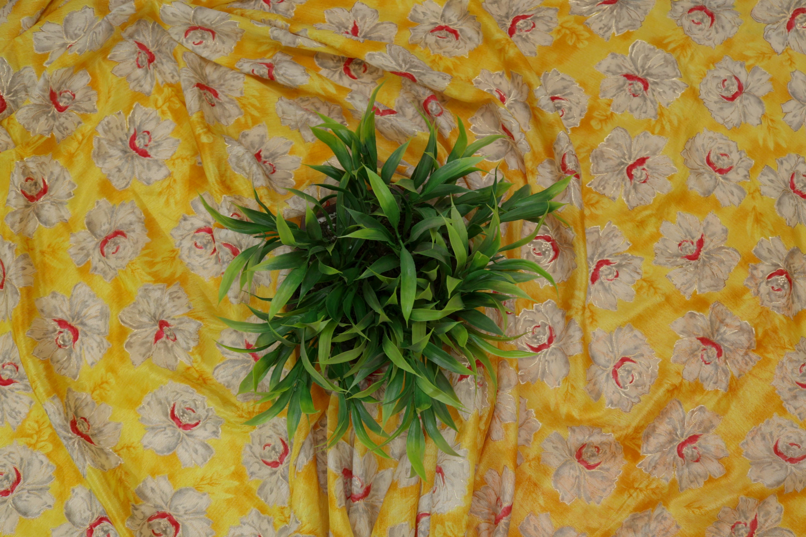 Light Yellow Floral Digital Printed Chinnon Chiffon Fabric