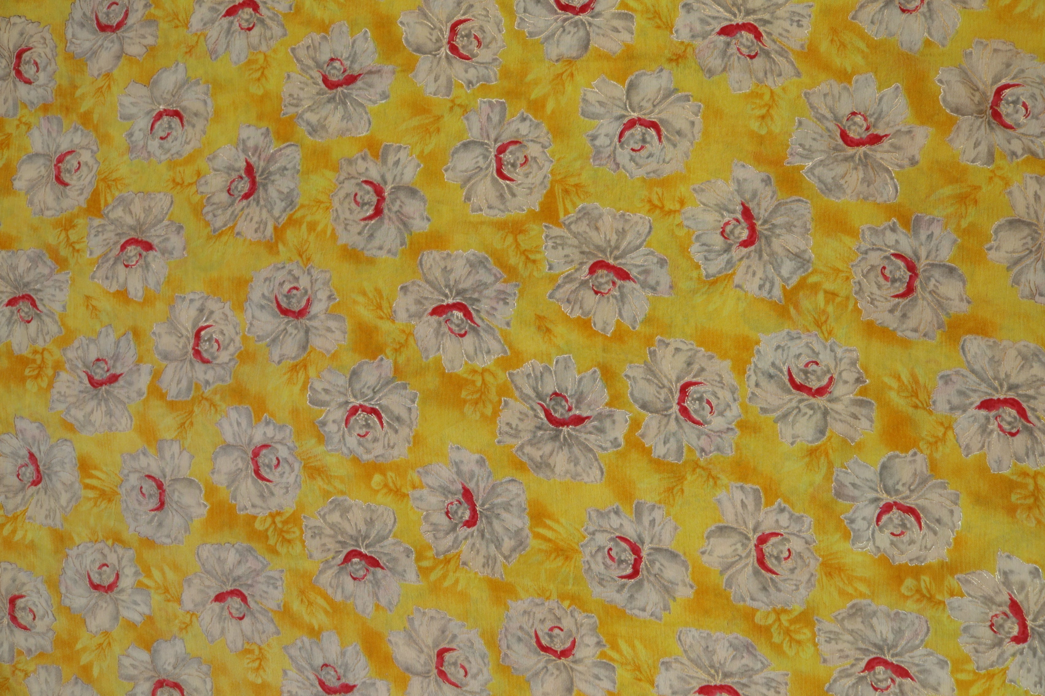 Light Yellow Floral Digital Printed Chinnon Chiffon Fabric