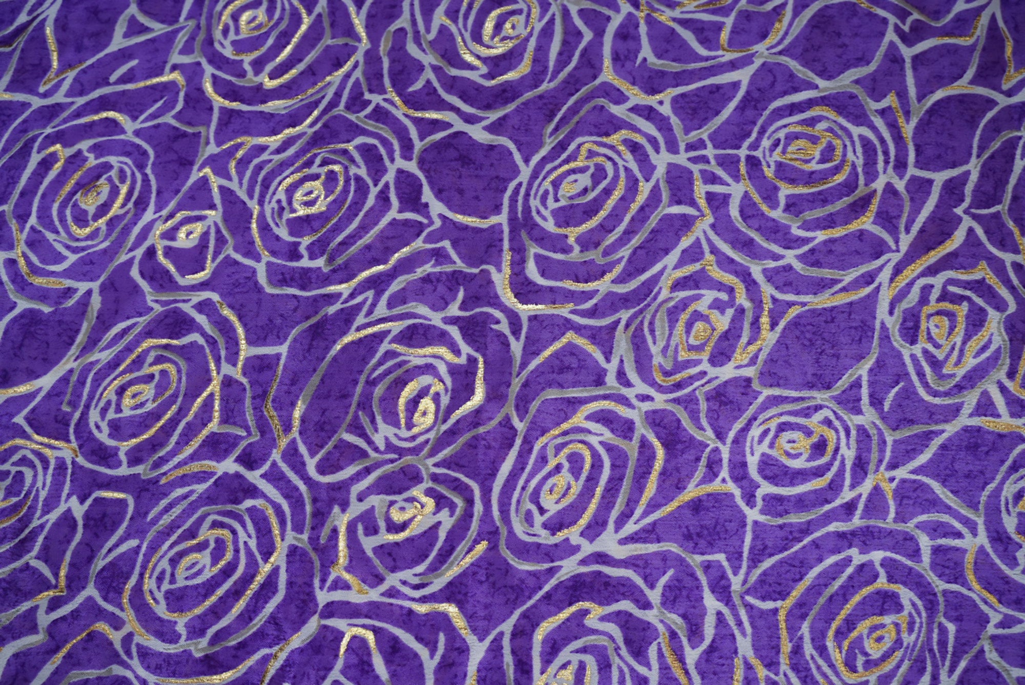 Purple Floral Digital Printed Chinnon Chiffon Fabric With Foil