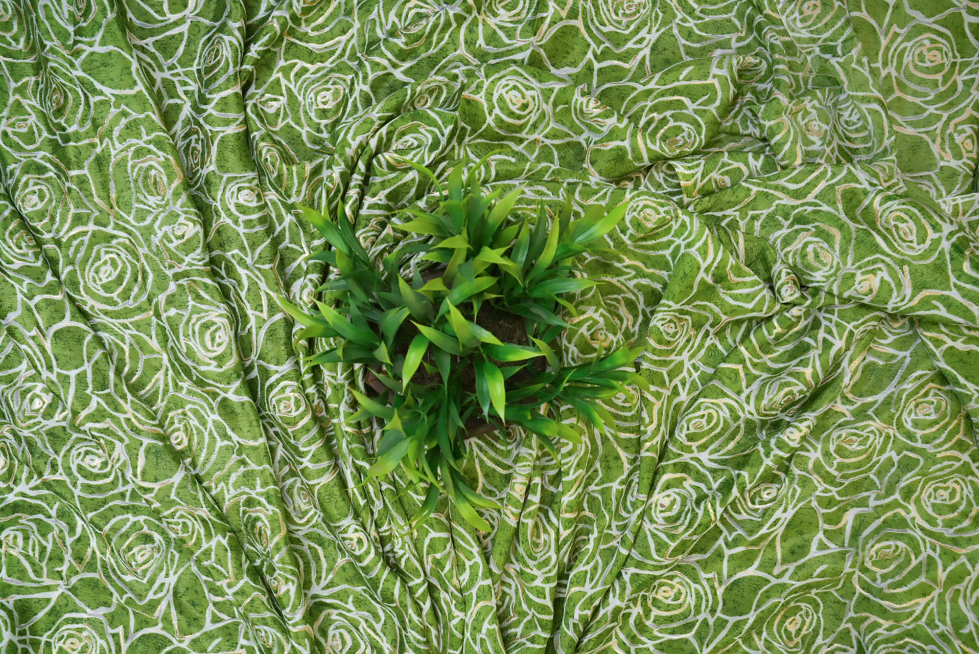 Dark Green Floral Digital Printed Chinnon Chiffon Fabric With Foil