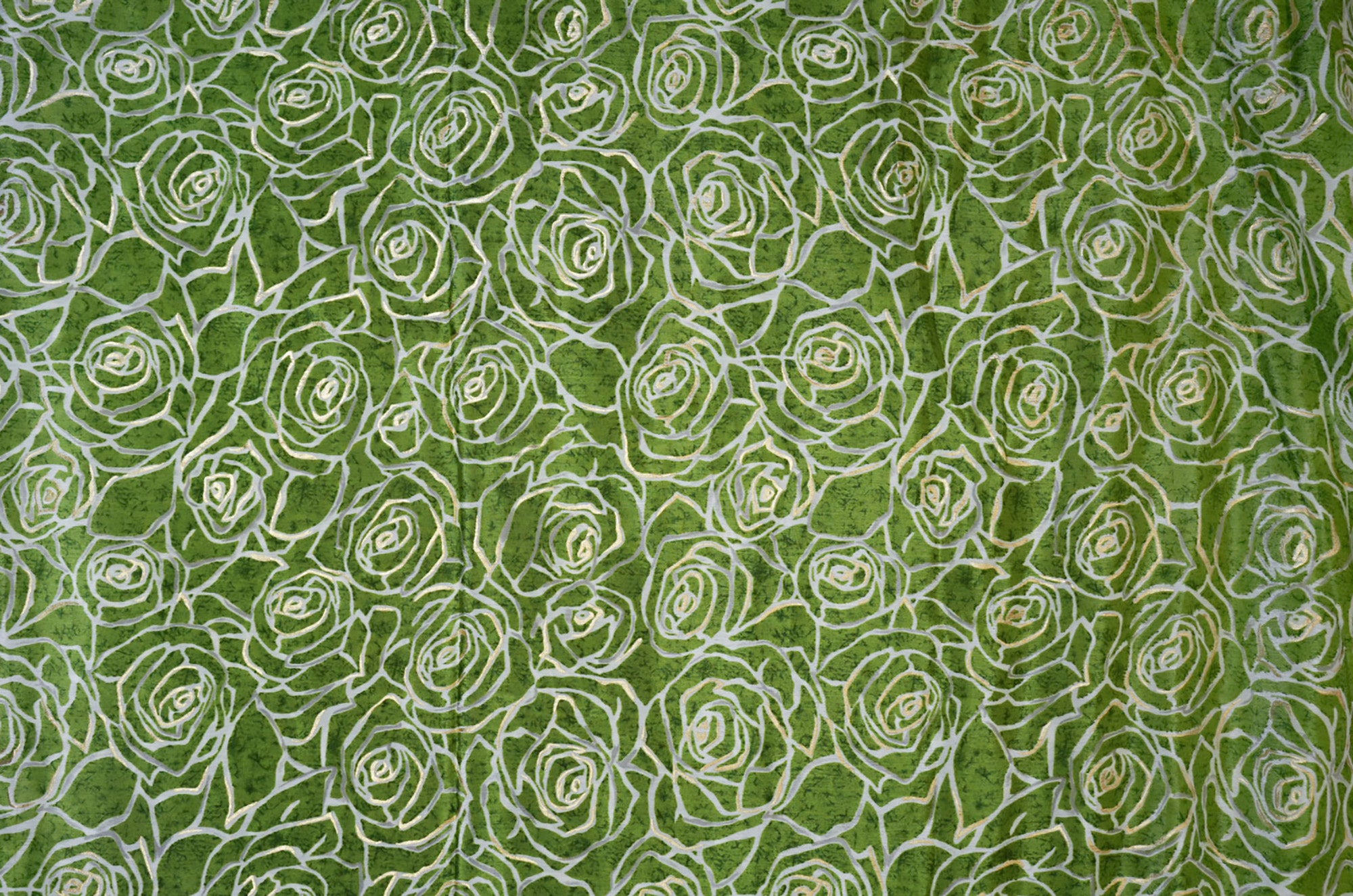 Dark Green Floral Digital Printed Chinnon Chiffon Fabric With Foil