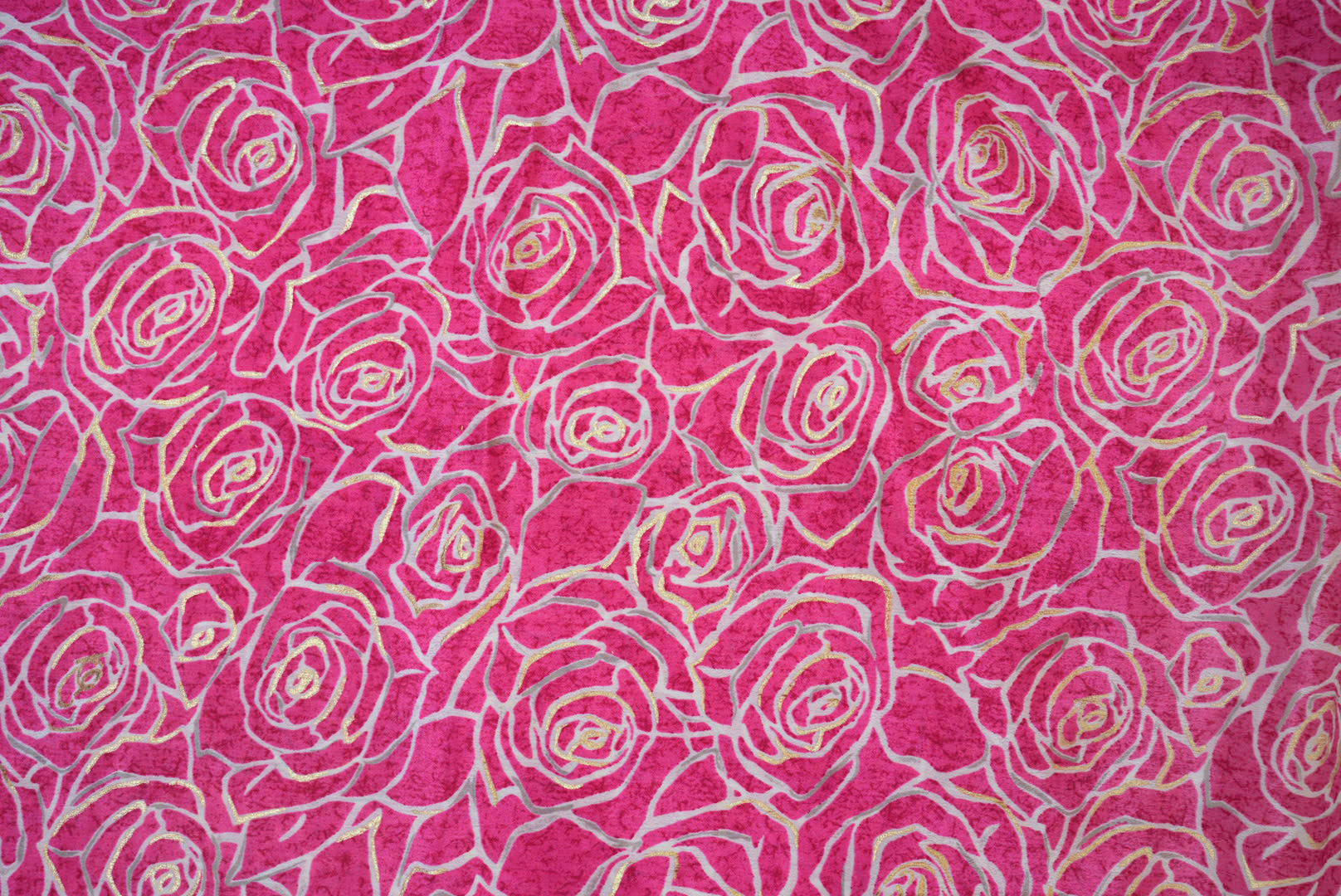 Rani Pink Floral Digital Printed Chinnon Chiffon Fabric With Foil