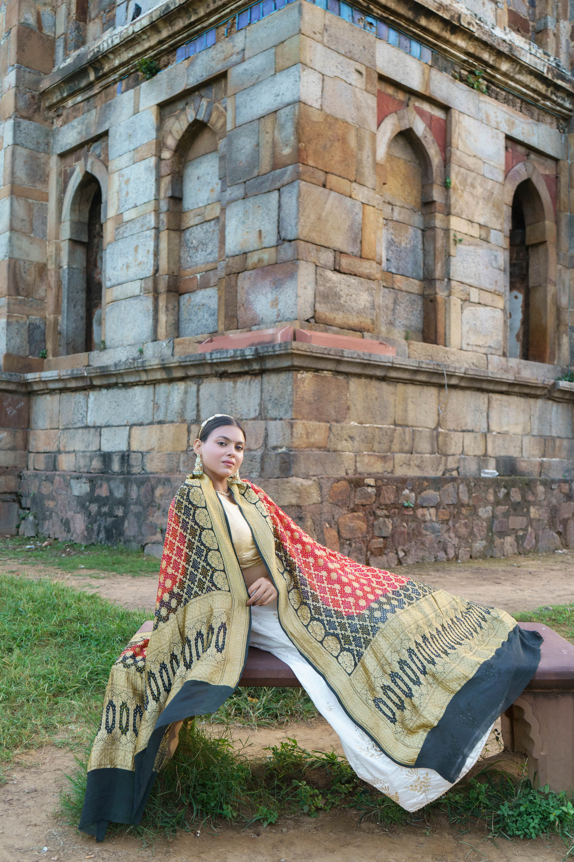 The Parampara -  Black And Maroon Pure Georgette Bandhani Handloom Dupatta 18920