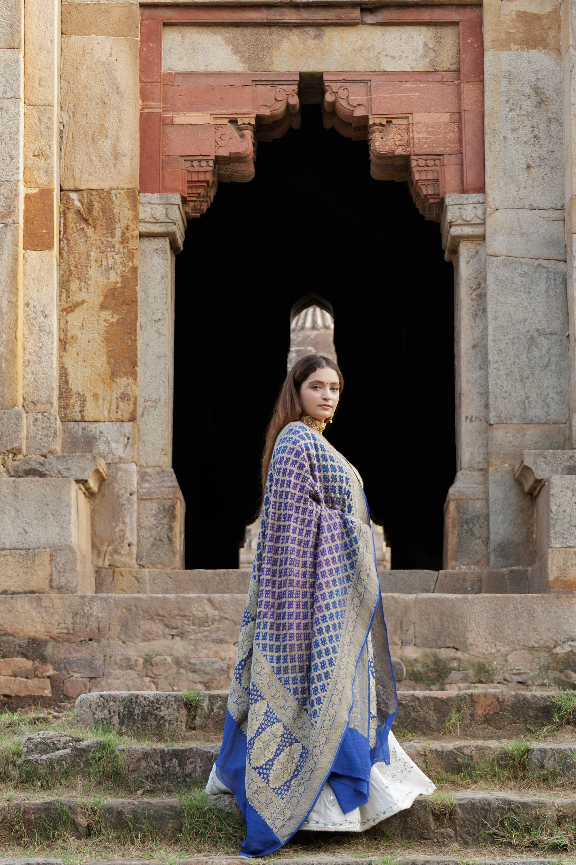 The Parampara -  Blue And Purple Pure Georgette Bandhani Handloom Dupatta 18921