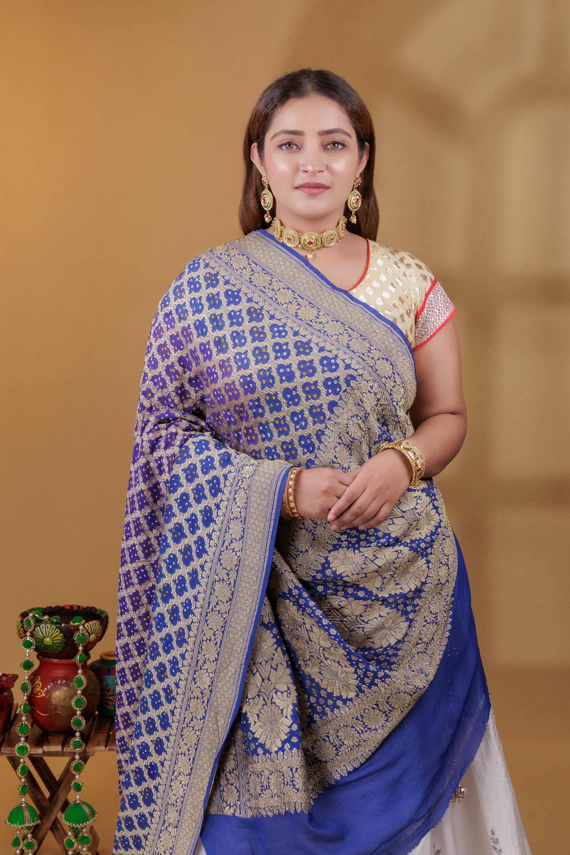 The Parampara -  Blue And Purple Pure Georgette Bandhani Handloom Dupatta 18921