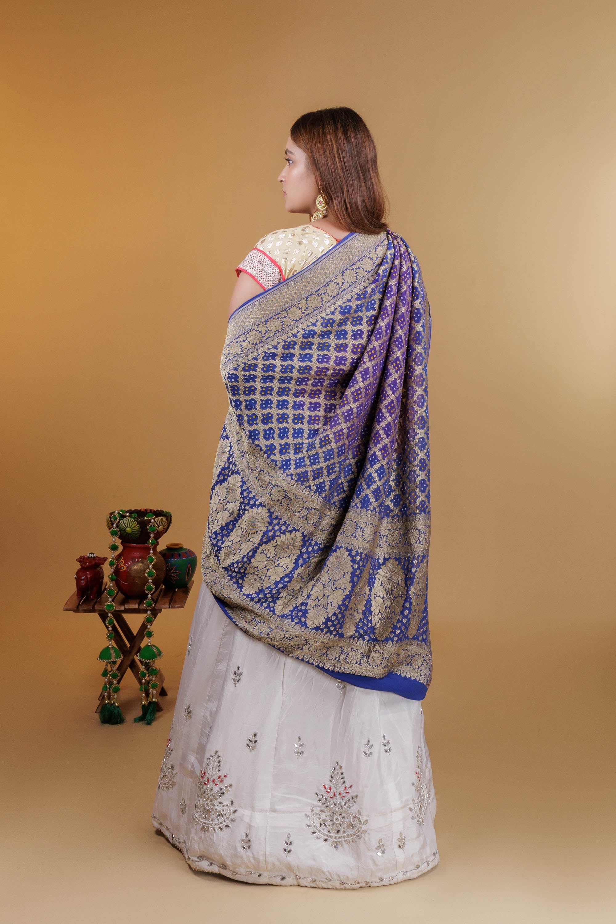 The Parampara -  Blue And Purple Pure Georgette Bandhani Handloom Dupatta 18921