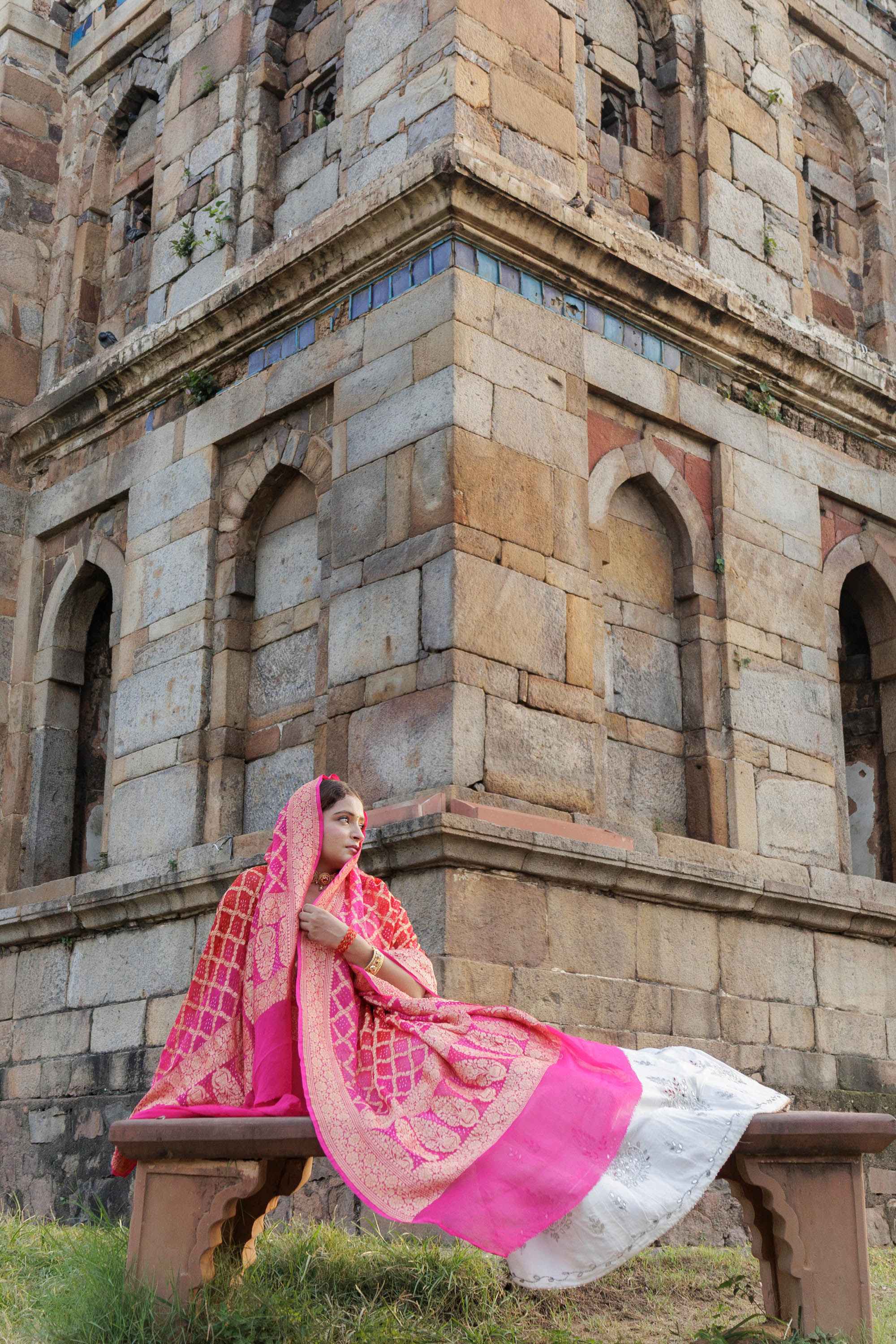 The Parampara -  Red And Pink Pure Georgette Bandhani Handloom Dupatta 18923
