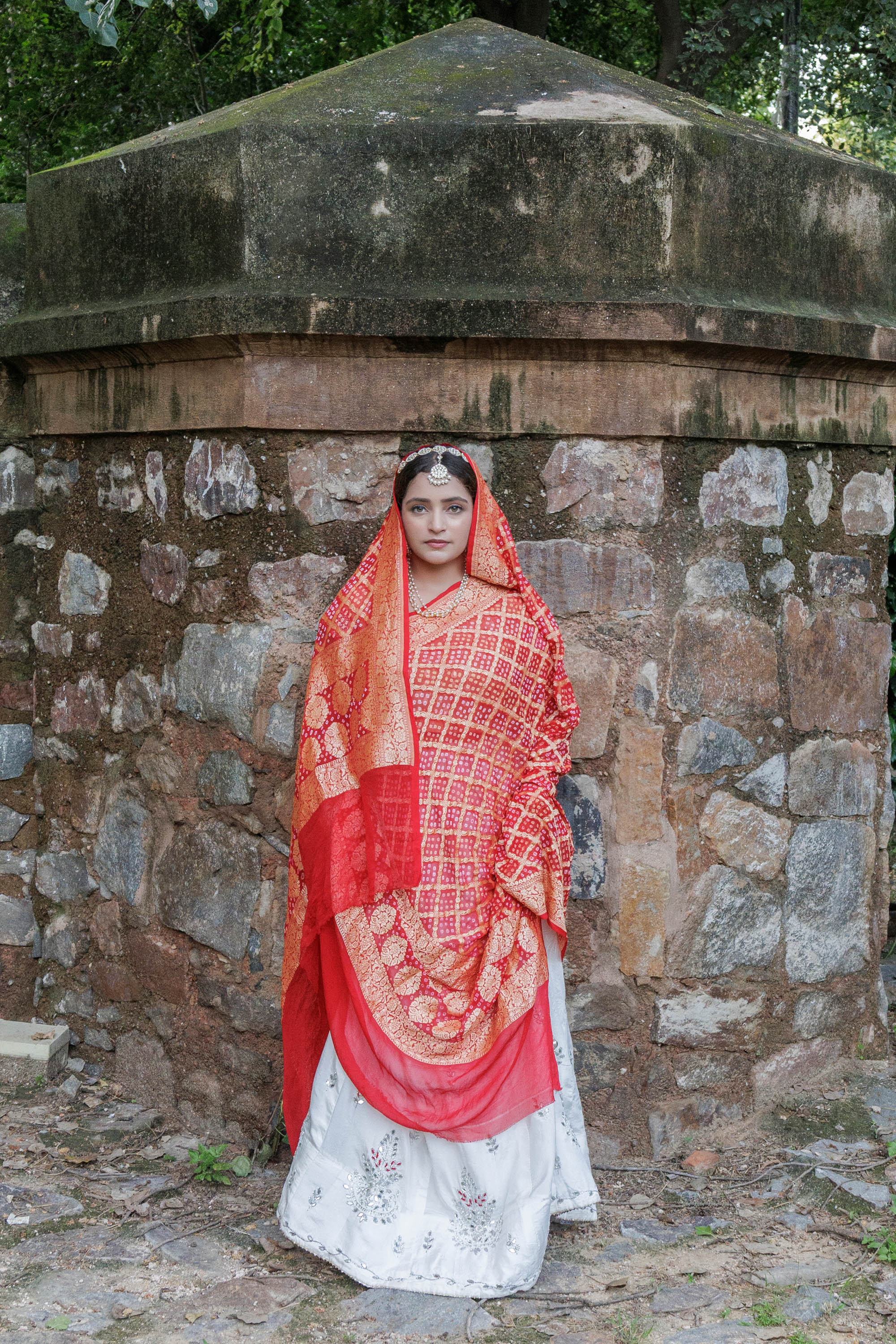 The Parampara -  Red Pure Georgette Bandhani Handloom Dupatta 18925
