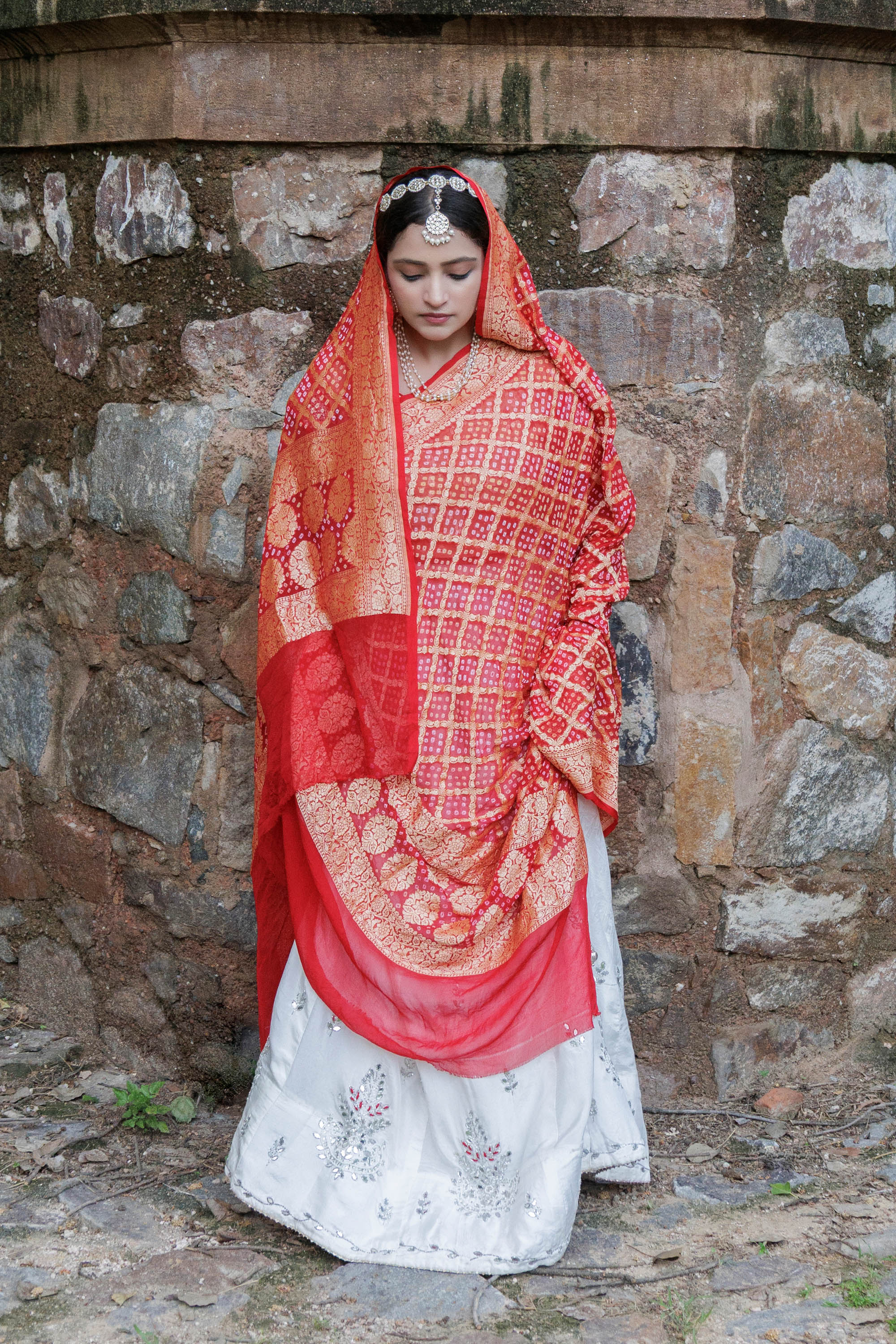 The Parampara -  Red Pure Georgette Bandhani Handloom Dupatta 18925