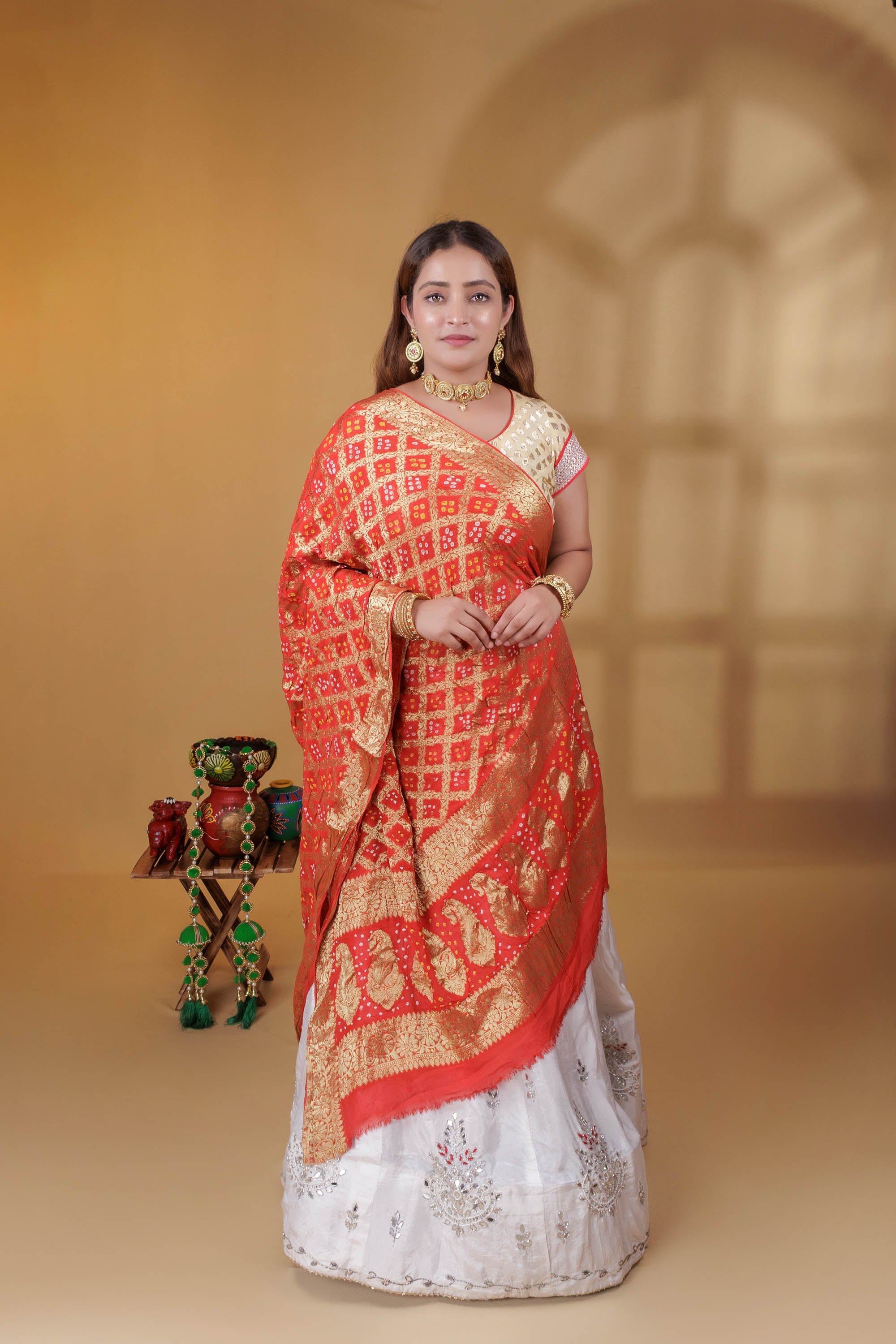 The Parampara -  Rust Pure Georgette Bandhani Handloom Dupatta 18927