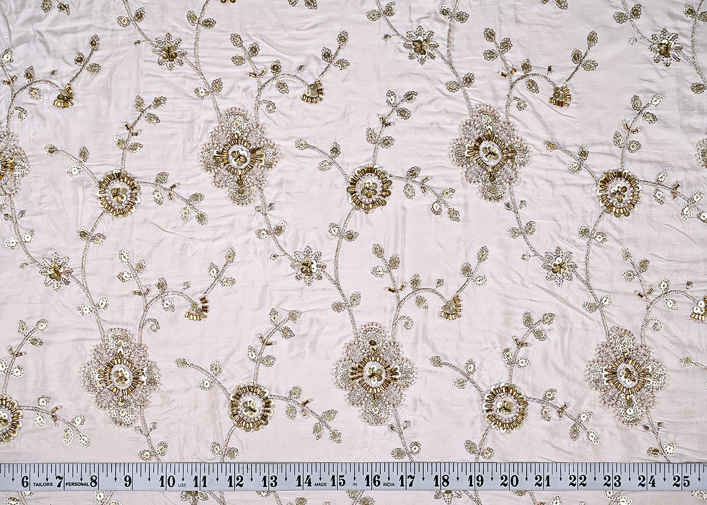 (Pre-Cut-1.4-MTR)-White-Crepe-Fabric-With-All-Over-Sequins,-Zari,-Bead-And-Katdana-Work-18934-measurement-view