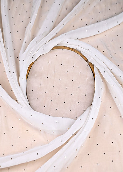 (Pre-Cut 1.5 MTR) White Organza Fabric With All Over Foil Work 18939
