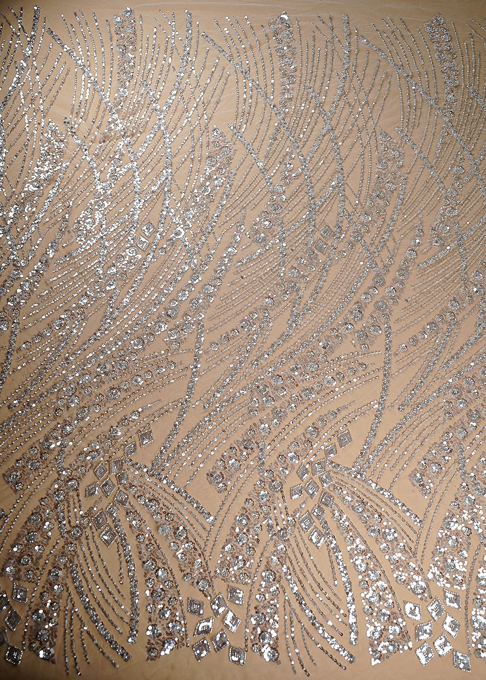 (Pre-Cut 1.25 MTR) White Net Fabric With All Over Sequins Work 18942