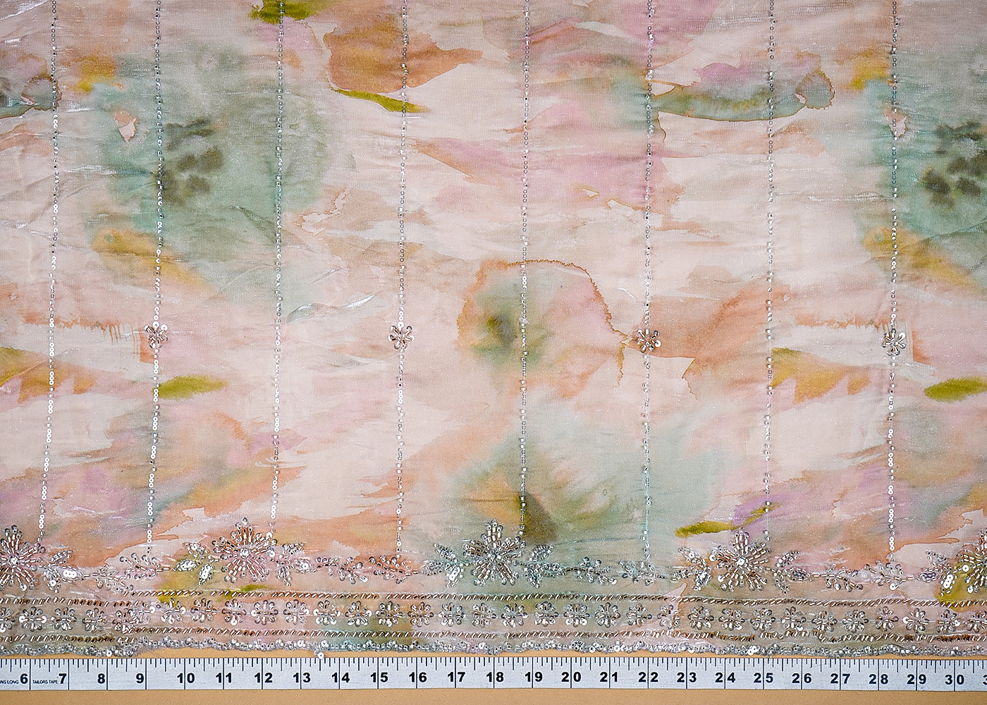 (Pre-Cut-1.6-MTR)-Lavender-Satin-Organza-Fabric-With-All-Over-Katdana-And-Sequins-Work-With-Both-Side-Border-18949-measurement-view