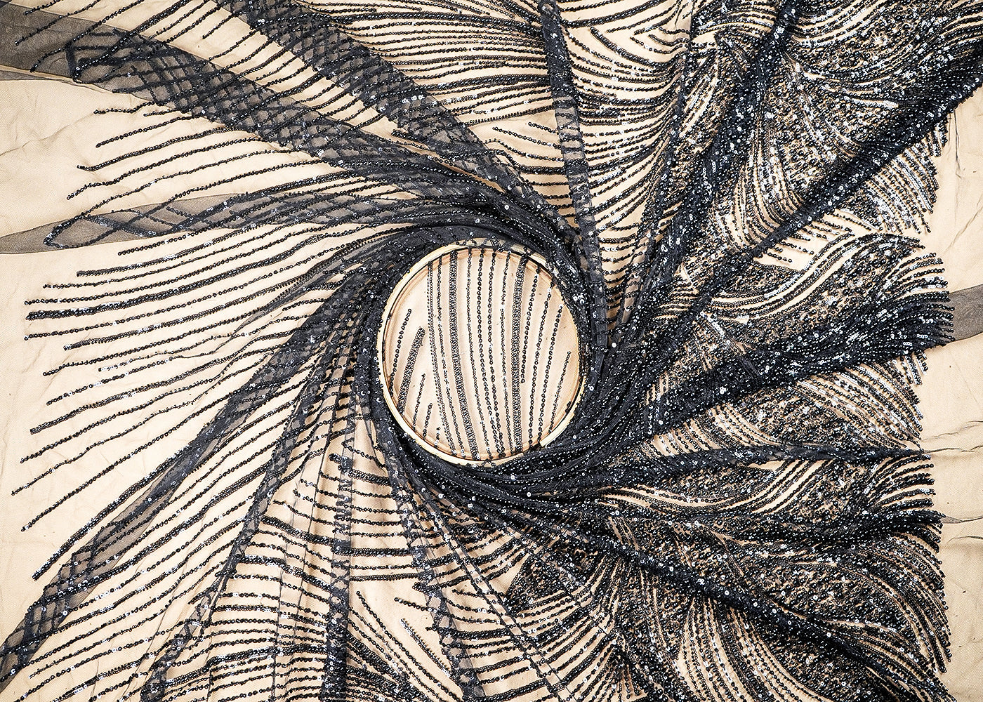 (Pre-Cut-2.65-MTR)-Black-Net-Fabric-With-All-Over-Katdana,-Sequins-And-Bead-Work-18961
