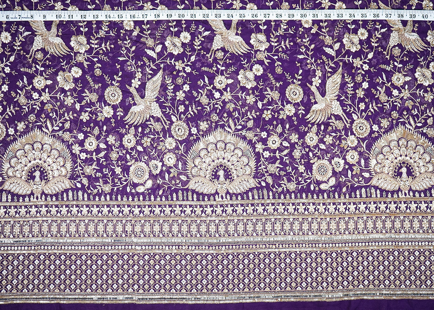 Purple Georgette Fabric With All Over Katdana, Bead, Sequins And Zari Work With One Side Border 19024