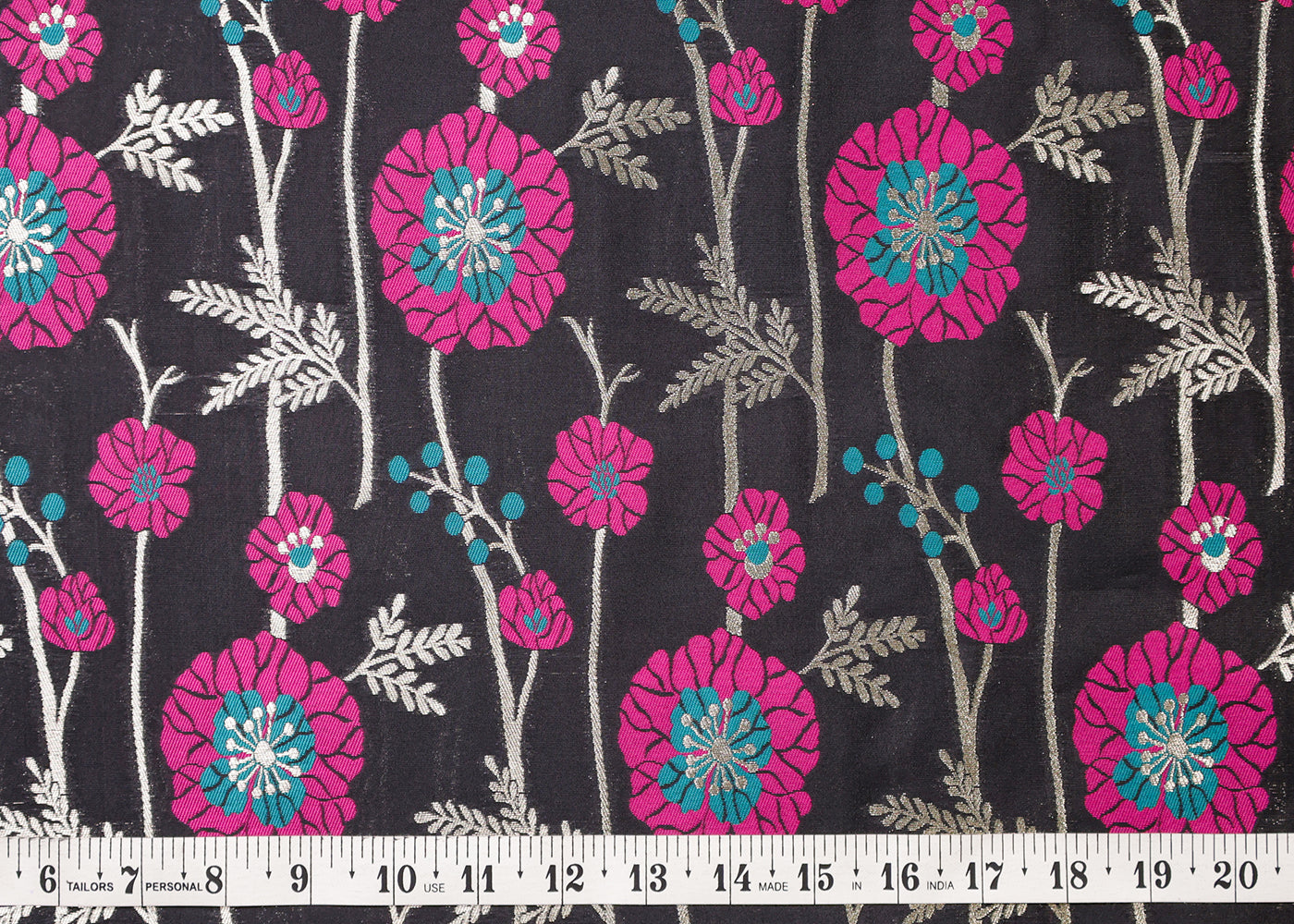 Black Banarasi Brocade Fabric With All Over Thread And Golden Zari Handloom 19026