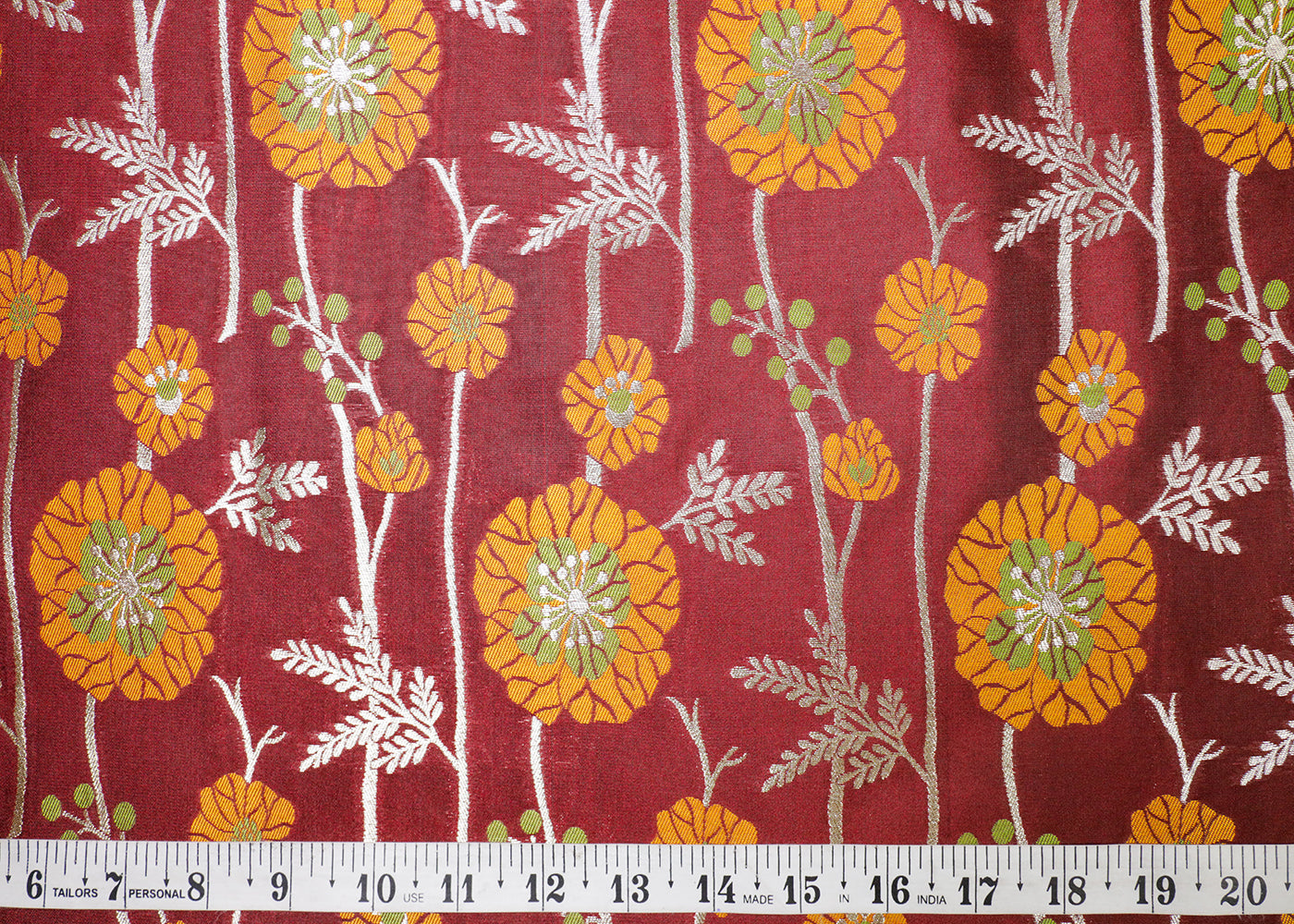 Maroon Banarasi Brocade Fabric With All Over Thread And Golden Zari Handloom 19029