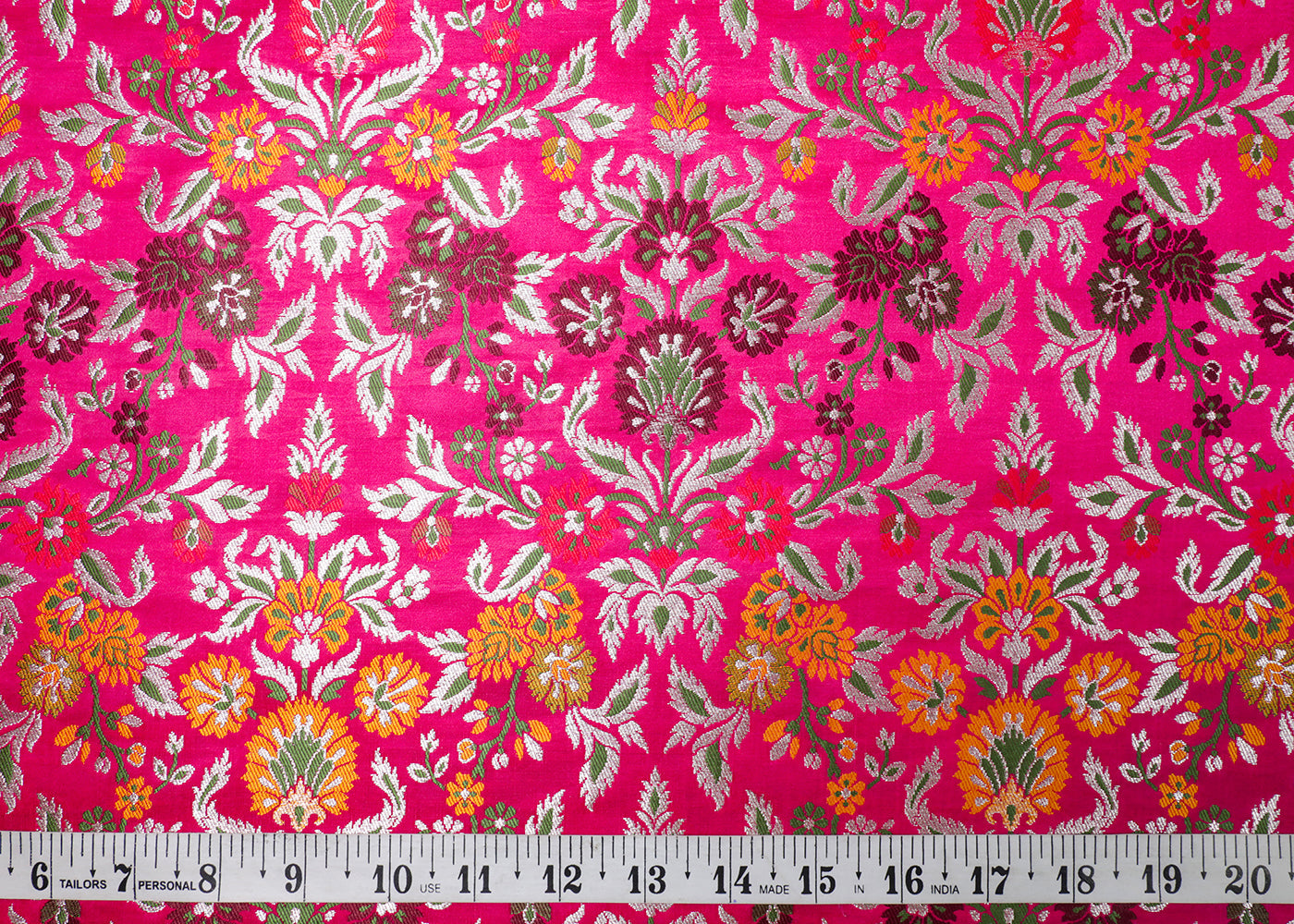 Magenta Pure Banarasi Brocade Fabric With All Over Thread And Silver Zari Handloom 19032