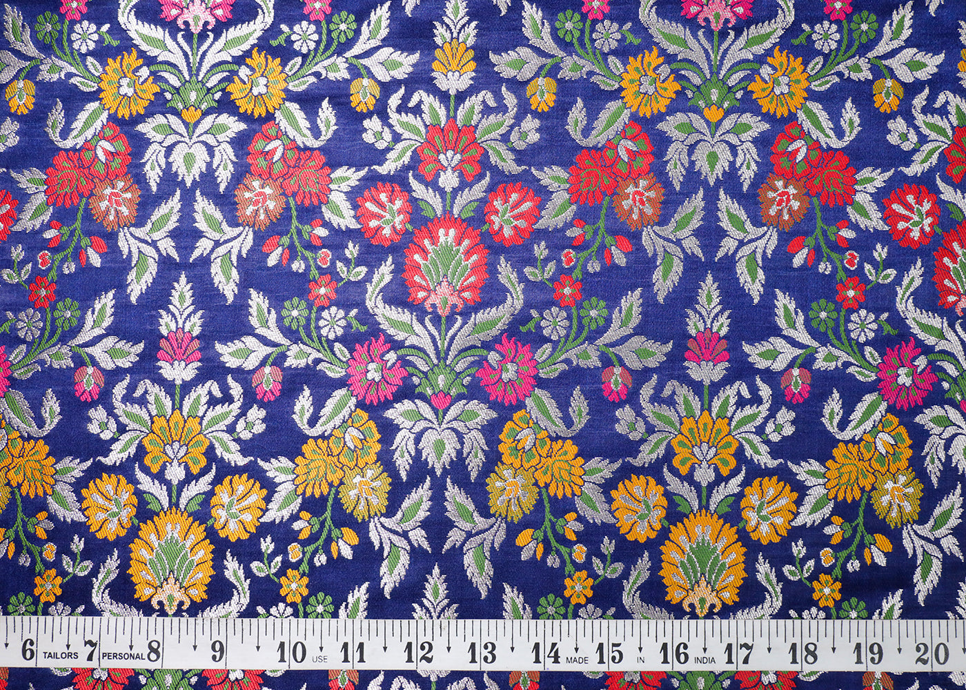 Navy Blue Banarasi Brocade Fabric With All Over Thread And Silver Zari Handloom 19033