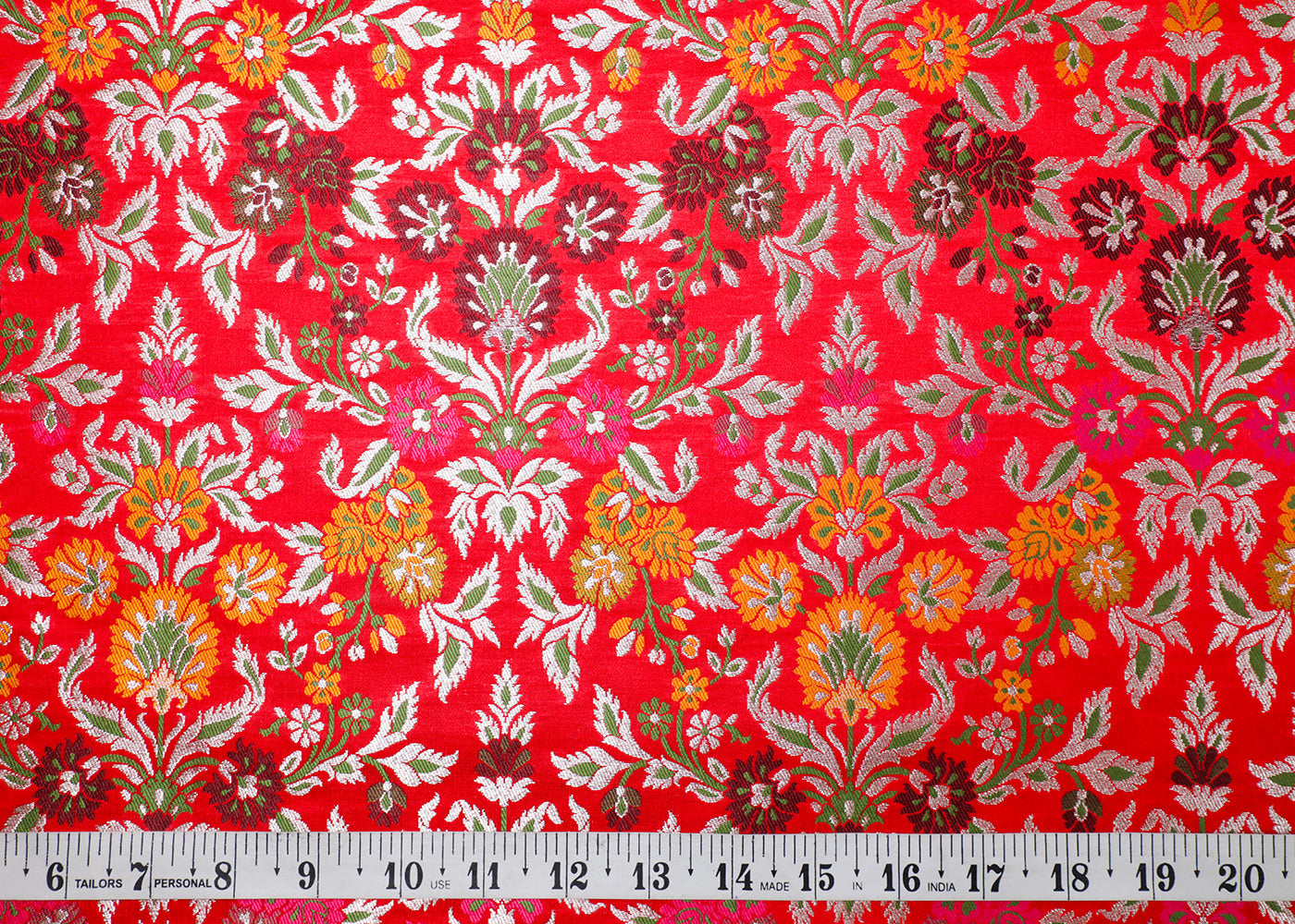 Red Pure Banarasi Brocade Fabric With All Over Thread And Silver Zari Handloom 19034