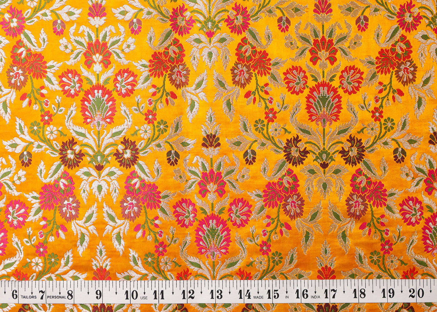 Yellow Banarasi Brocade Fabric With All Over Thread And Silver Zari Handloom 19037
