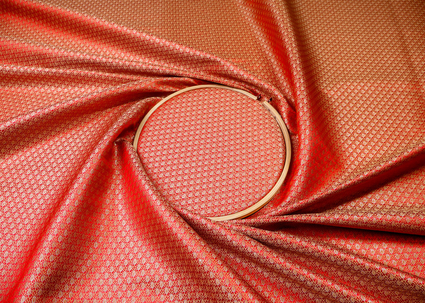 Red Banarasi Brocade Fabric With All Over Golden Zari Handloom  19039