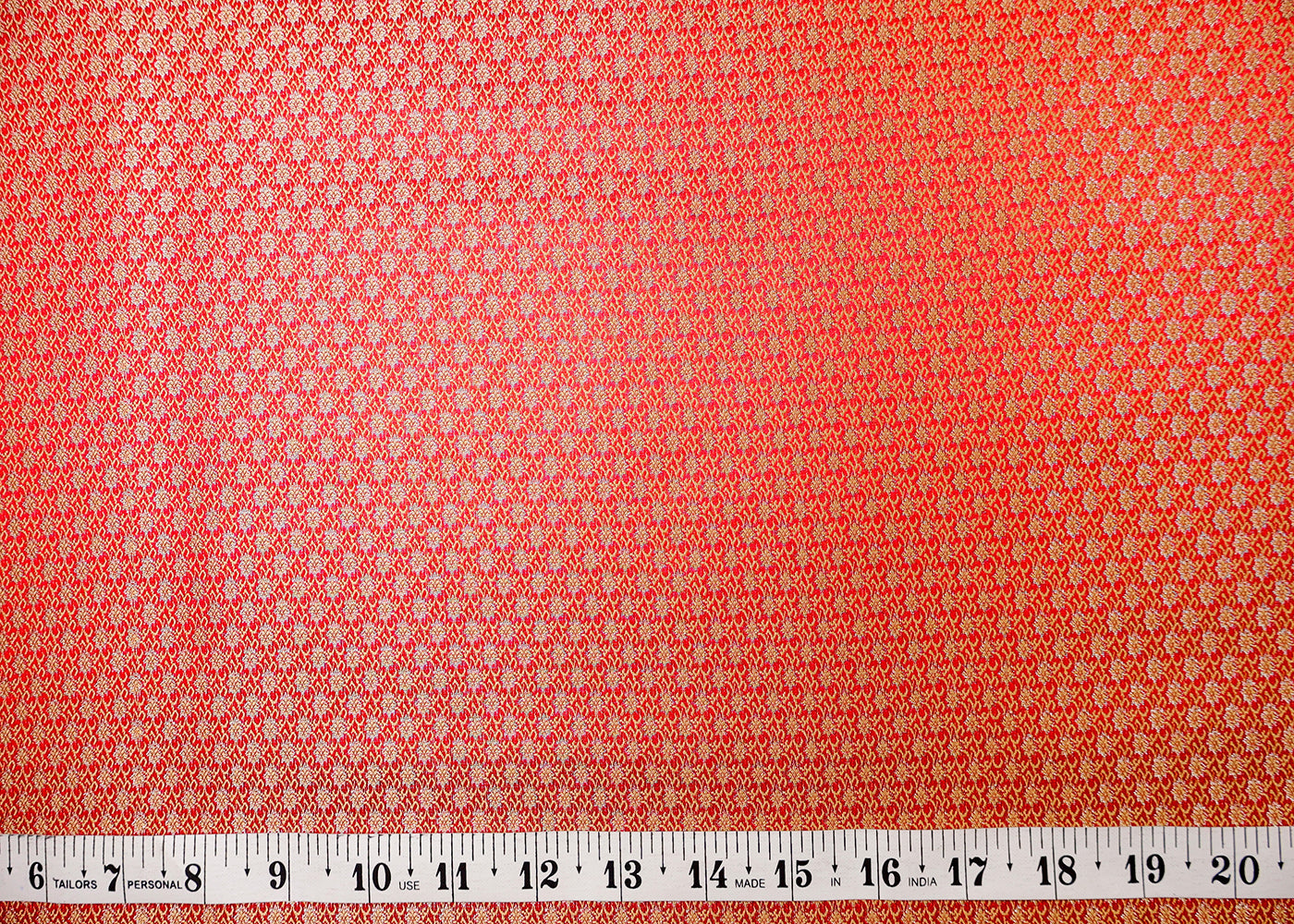 Red Banarasi Brocade Fabric With All Over Golden Zari Handloom  19039