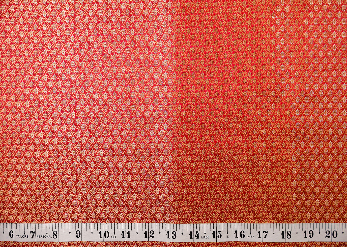 Hot Pink Banarasi Brocade Fabric With All Over Golden Zari Handloom  19040