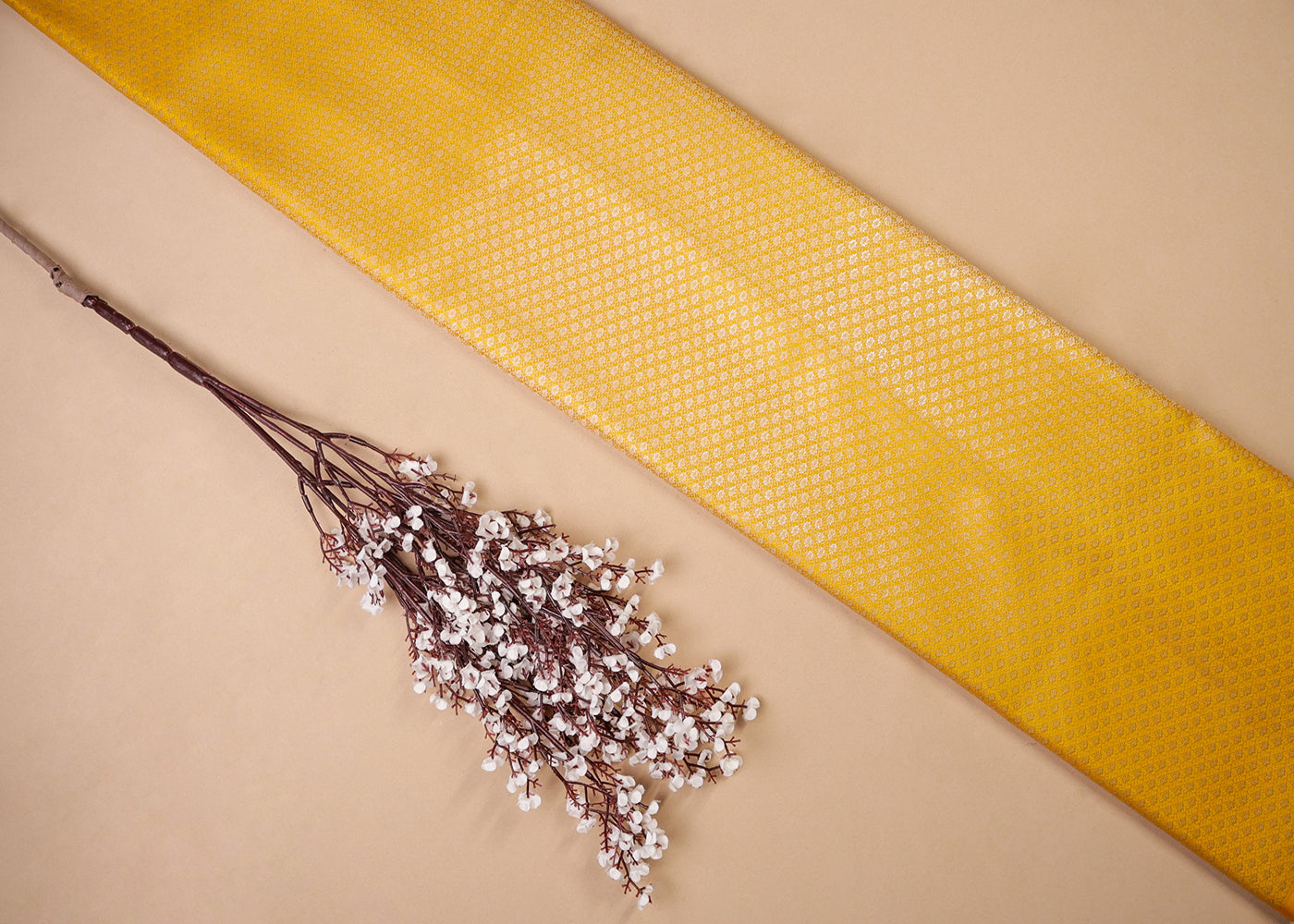 Yellow Banarasi Brocade Fabric With All Over Golden Zari Handloom  19041