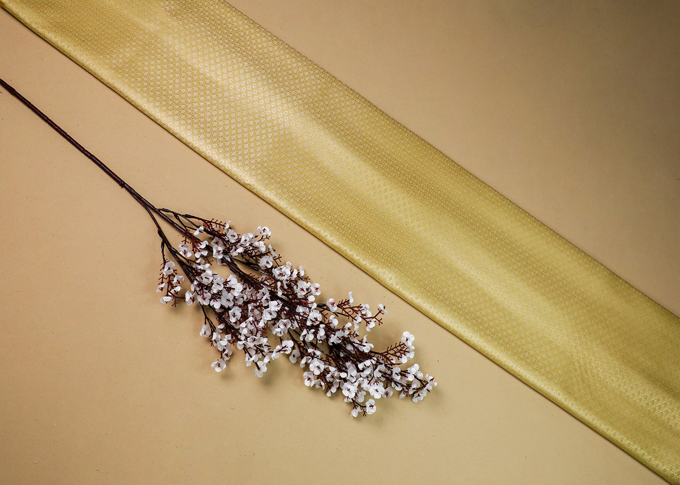 Golden Banarasi Brocade Fabric With All Over Golden Zari Handloom  19042