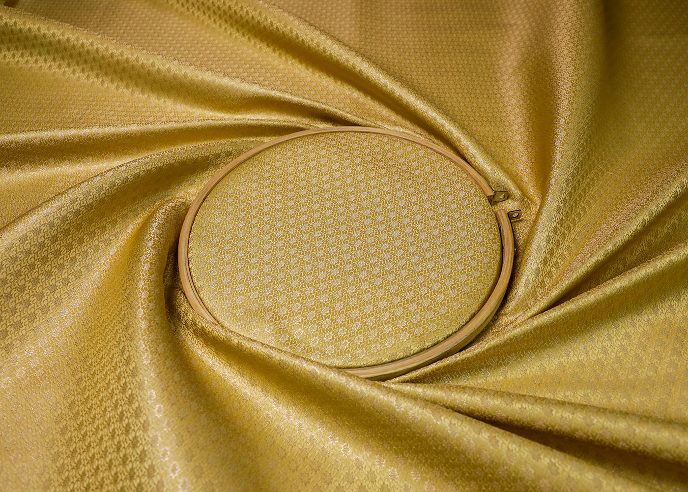 Golden Banarasi Brocade Fabric With All Over Golden Zari Handloom  19042