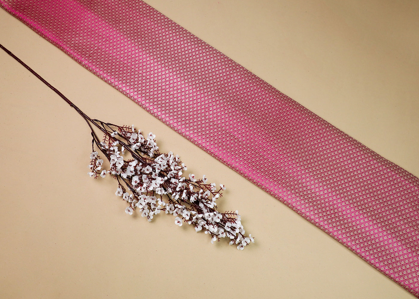 Pink Banarasi Brocade Fabric With All Over Golden Zari Handloom  19043