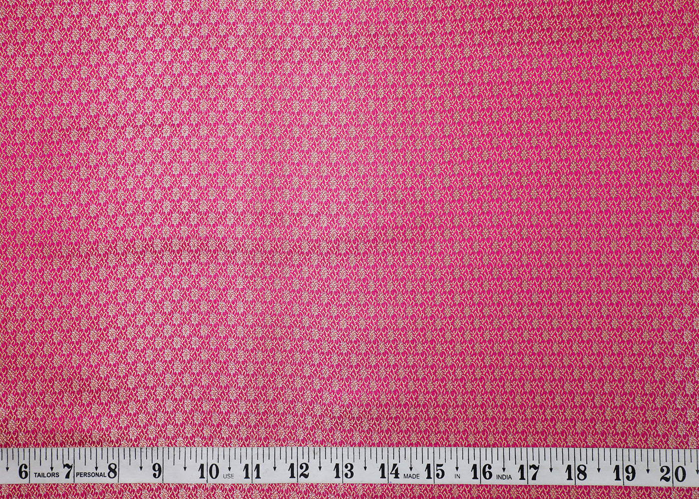 Pink Banarasi Brocade Fabric With All Over Golden Zari Handloom  19043