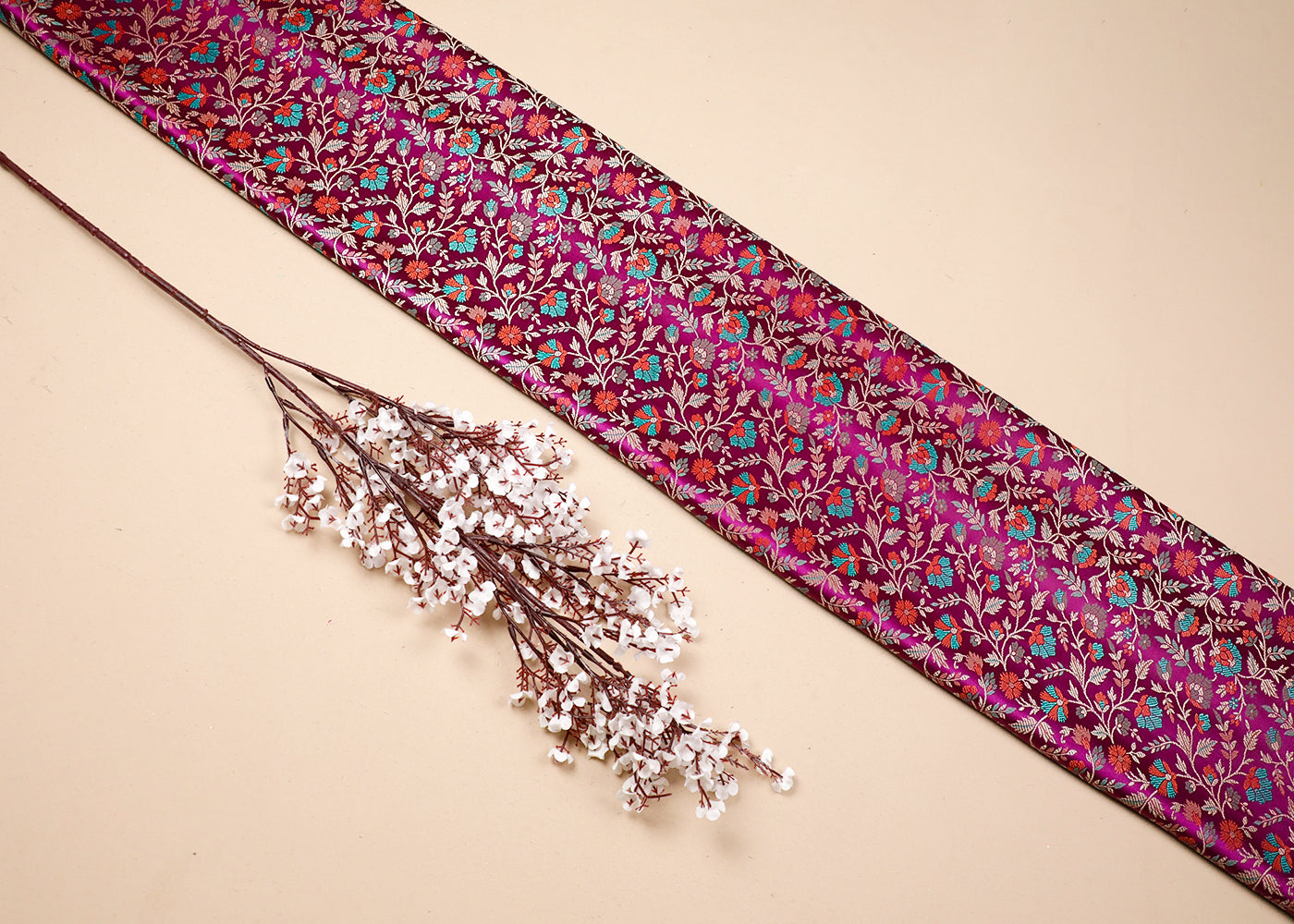 Purple Banarasi Brocade Fabric With All Over Thread And Zari Handloom 19046