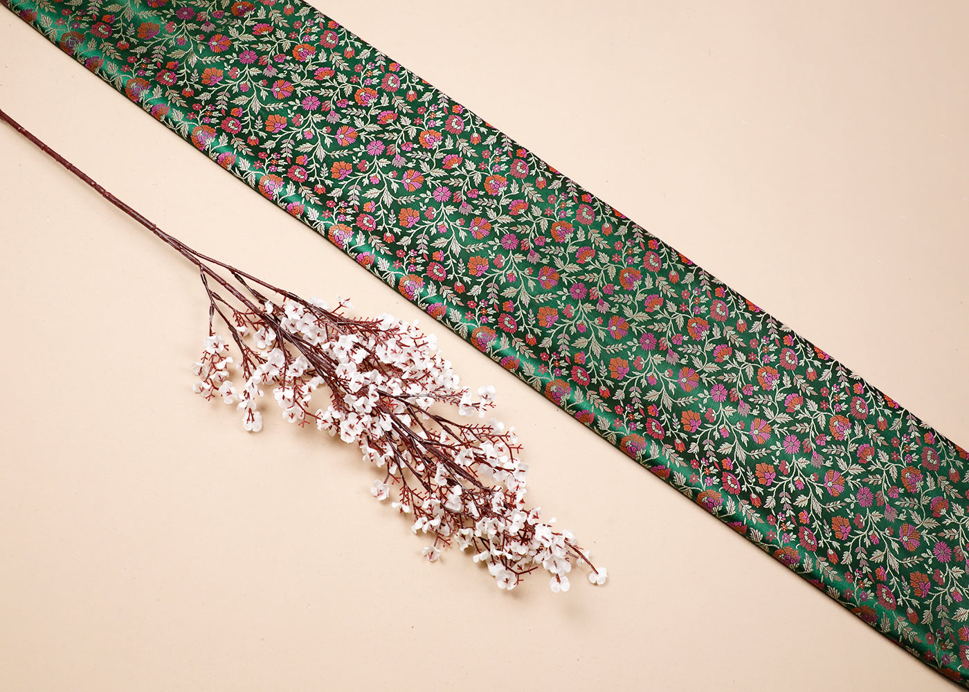 Bottle Green Banarasi Brocade Fabric With All Over Thread And Zari Handloom 19047