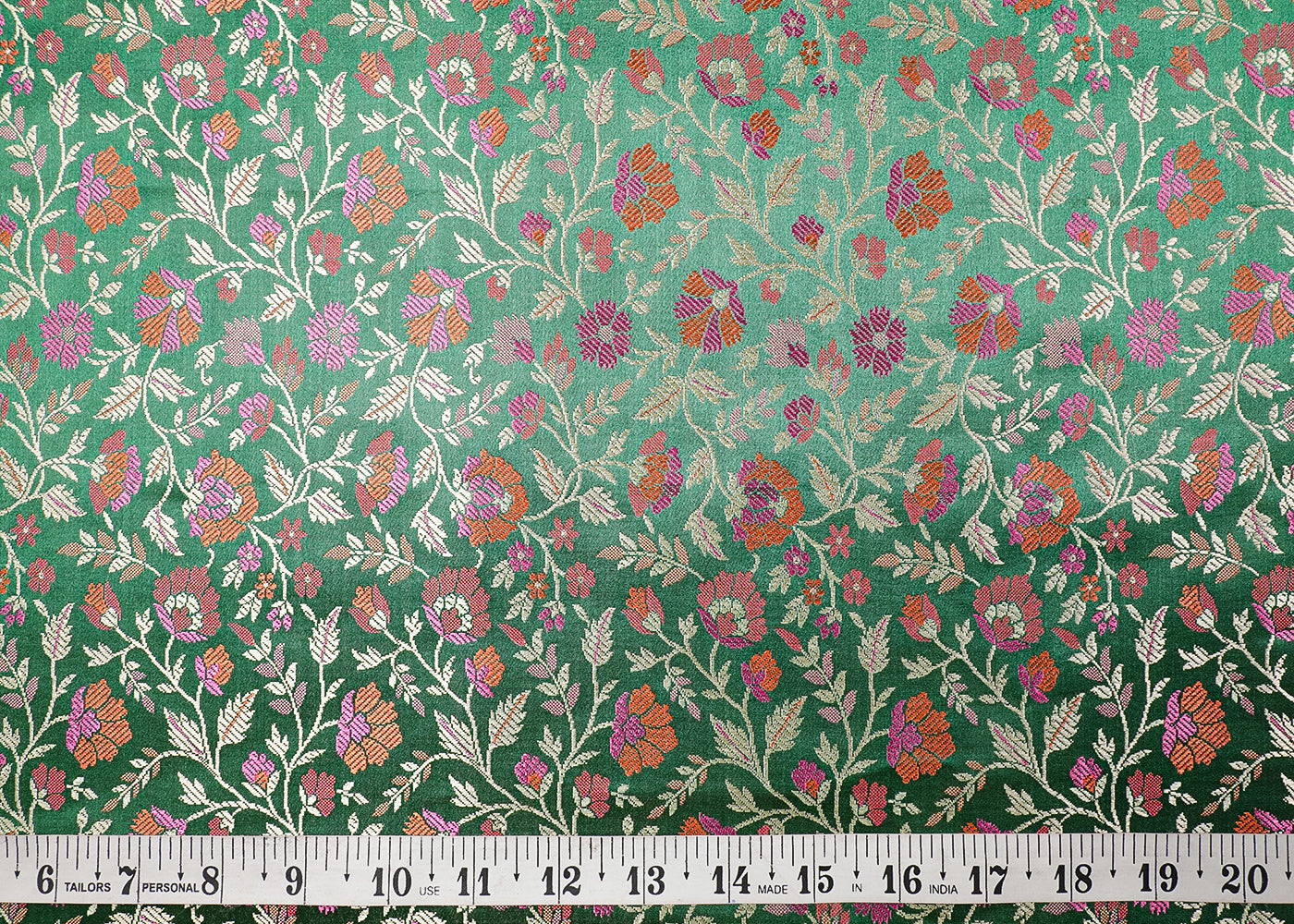 Bottle Green Banarasi Brocade Fabric With All Over Thread And Zari Handloom 19047