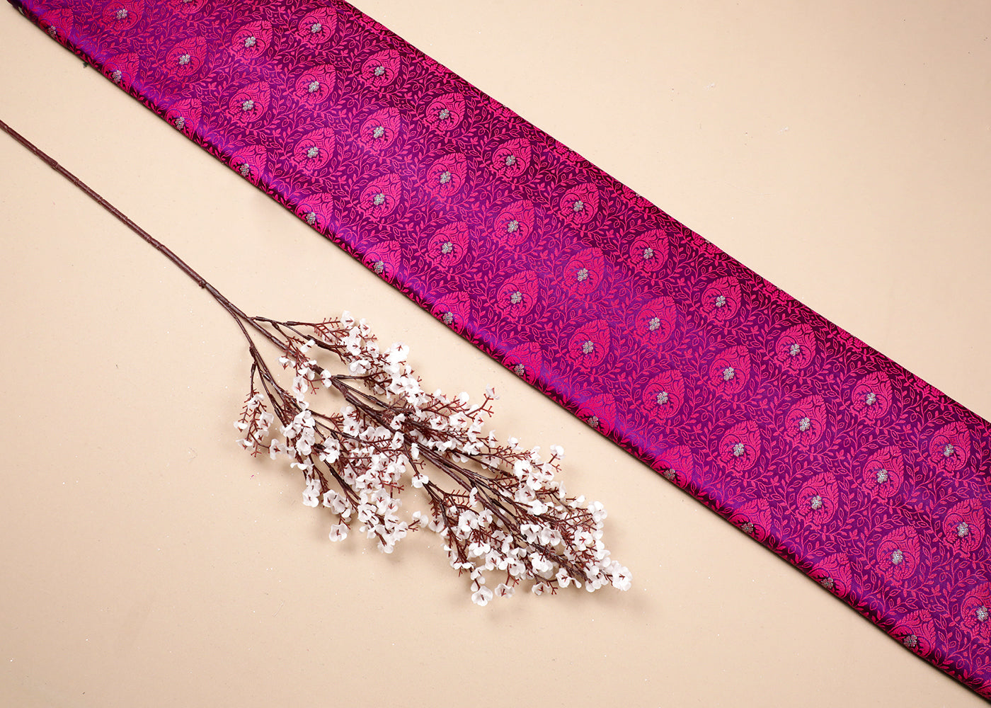 Purple Banarasi Brocade Fabric With All Over Thread And Zari Handloom 19049