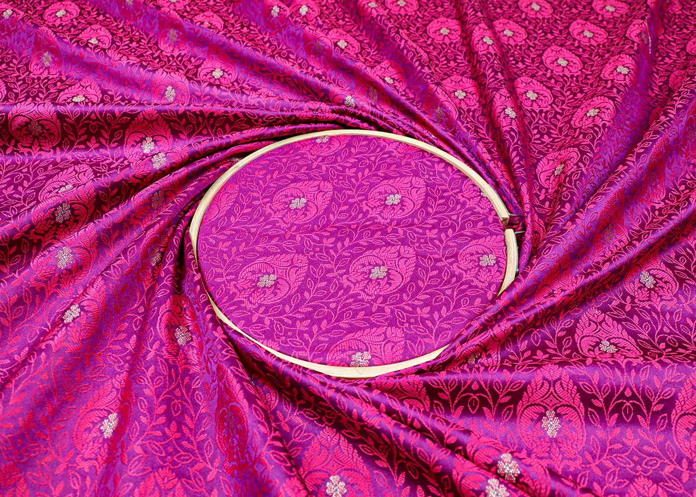 Purple Banarasi Brocade Fabric With All Over Thread And Zari Handloom 19049