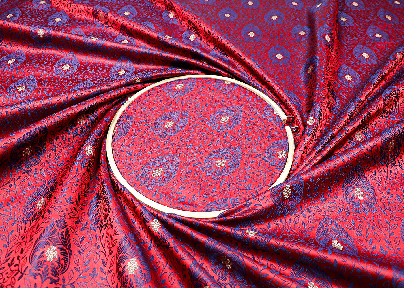Maroon Banarasi Brocade Fabric With All Over Thread And Zari Handloom 19050
