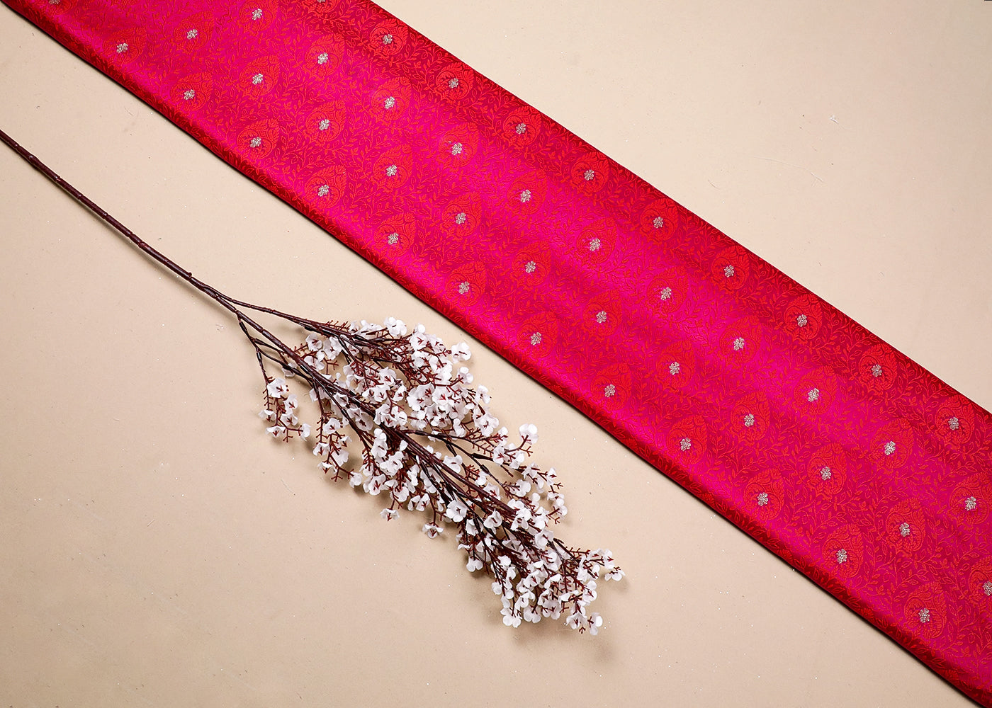 Pink Banarasi Brocade Fabric With All Over Thread And Zari Handloom 19051