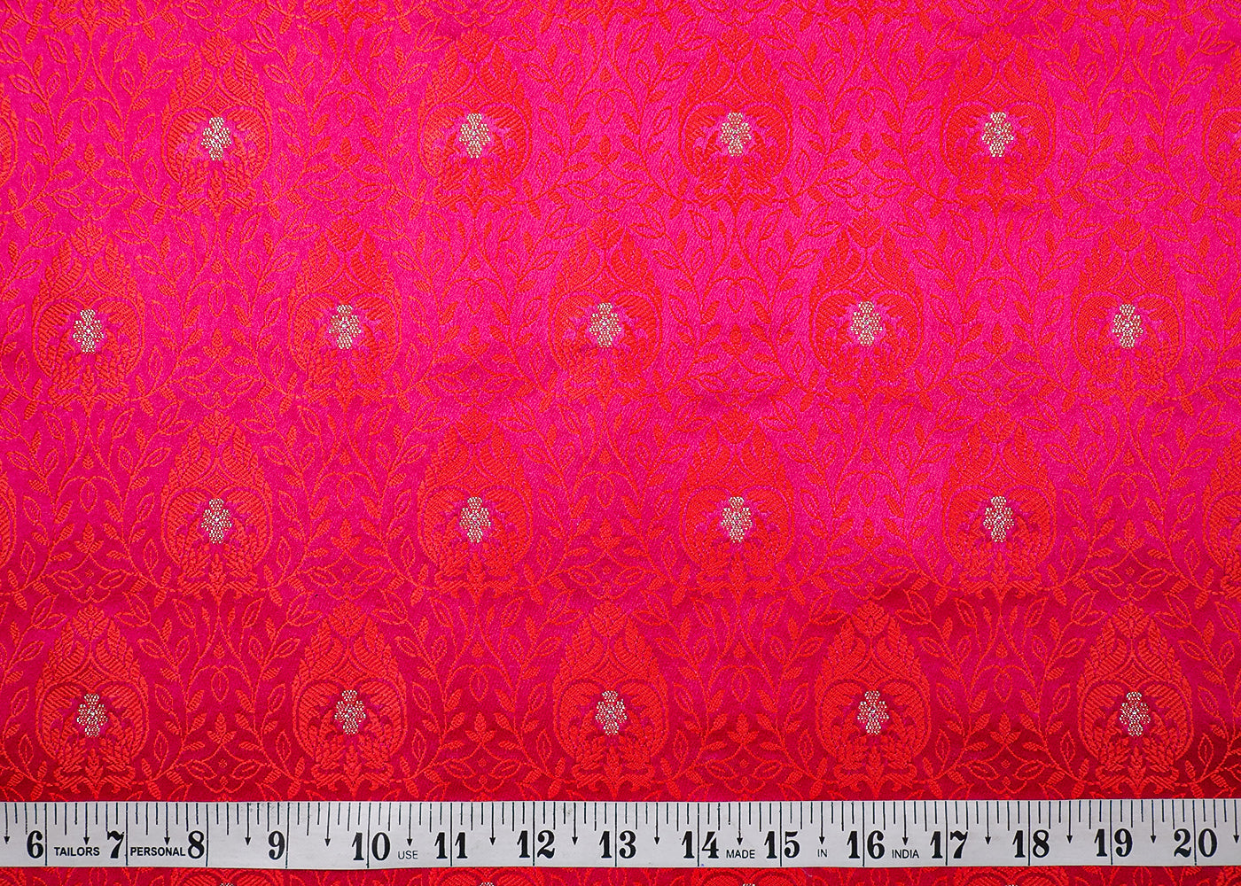 Pink Banarasi Brocade Fabric With All Over Thread And Zari Handloom 19051