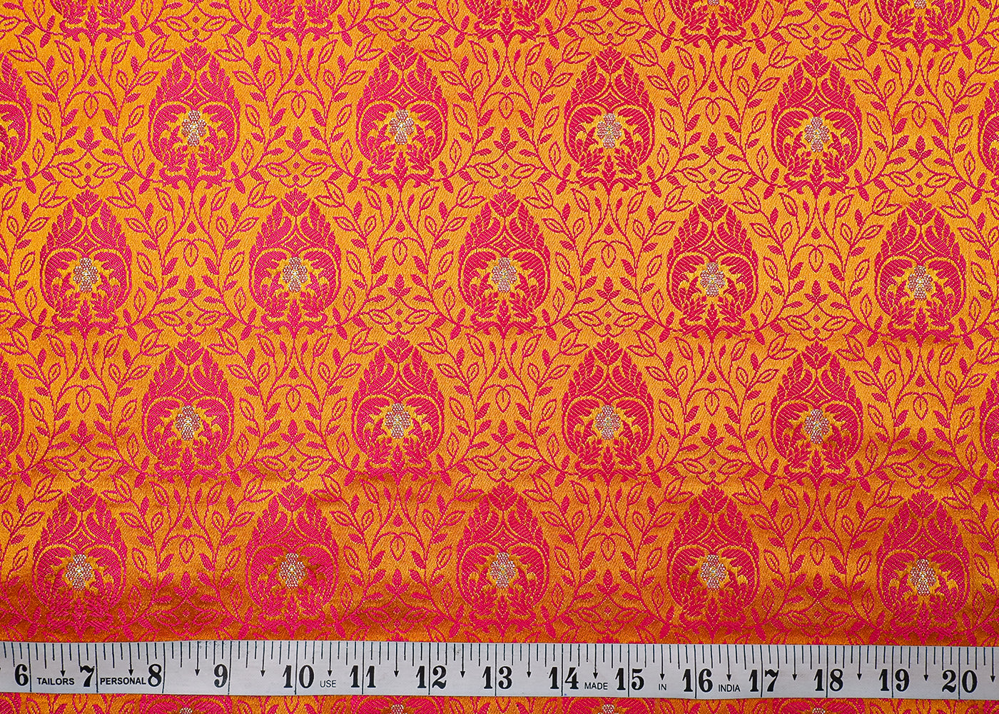 Yellow Banarasi Brocade Fabric With All Over Thread And Zari Handloom 19052