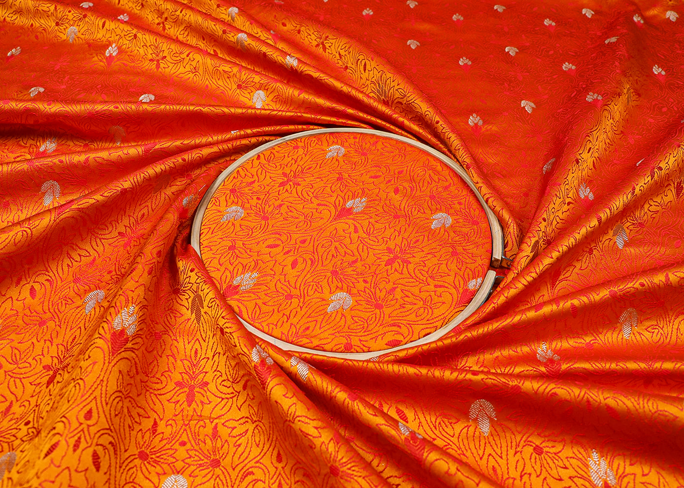 Mustard Banarasi Brocade Fabric With All Over Thread And Zari Handloom 19053