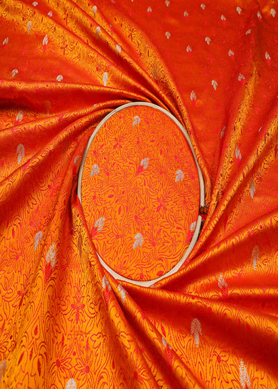 Mustard Banarasi Brocade Fabric With All Over Thread And Zari Handloom 19053