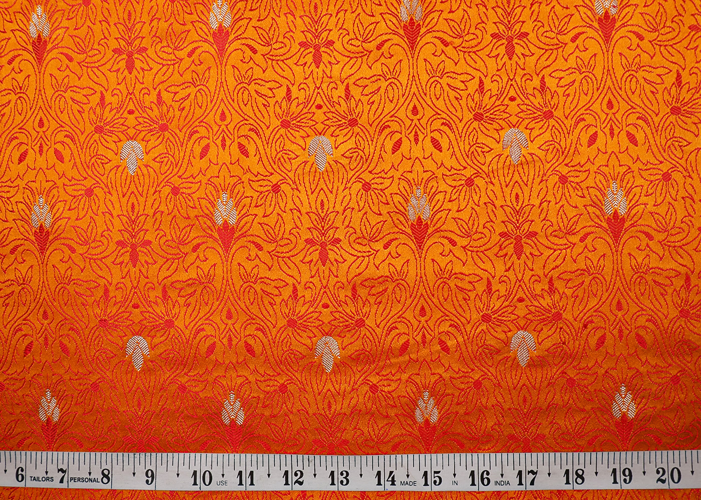 Mustard Banarasi Brocade Fabric With All Over Thread And Zari Handloom 19053